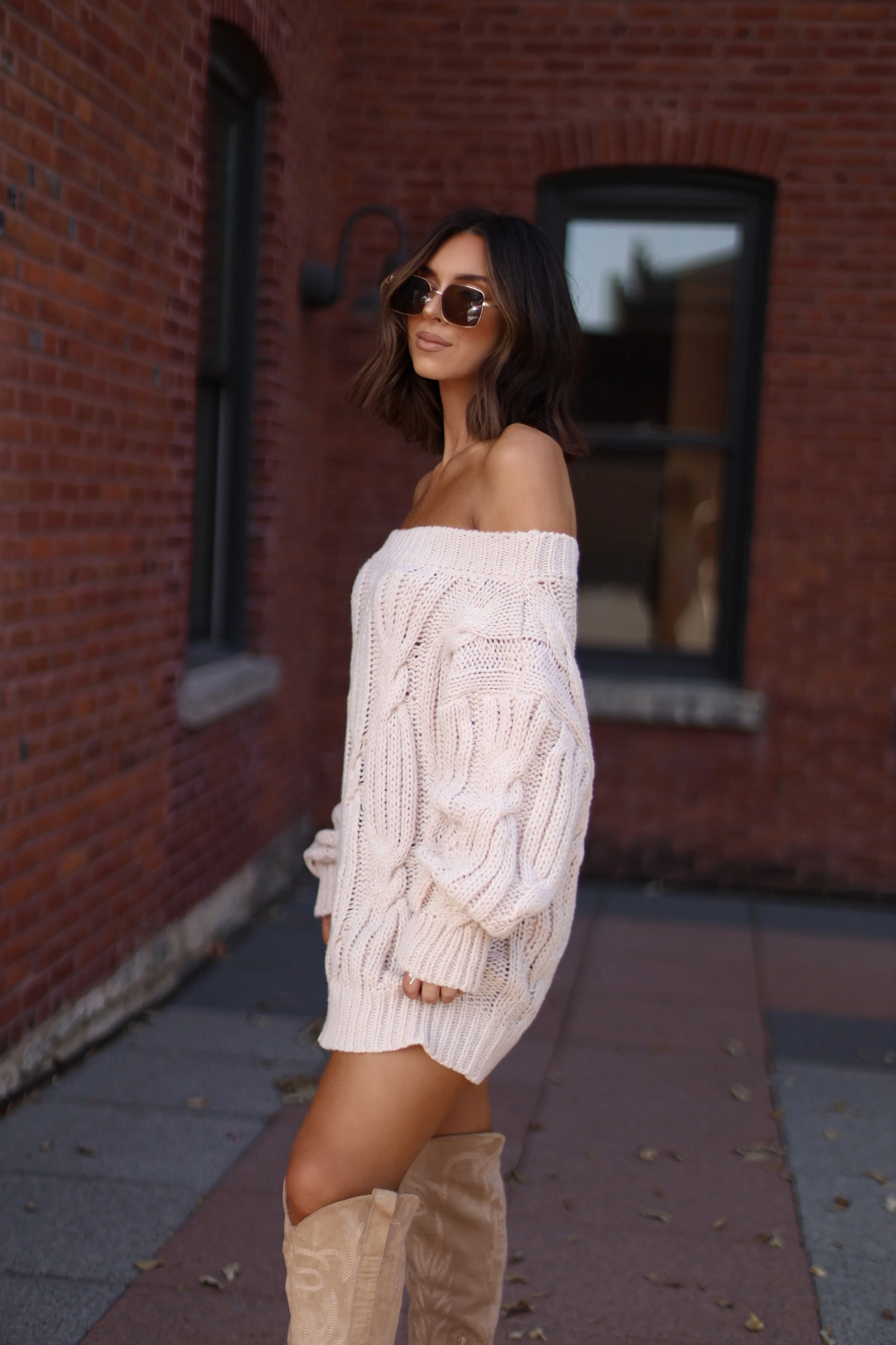 Off The Shoulder Cable Knit Sweater sold by LANE 201 product image thumbnail 2