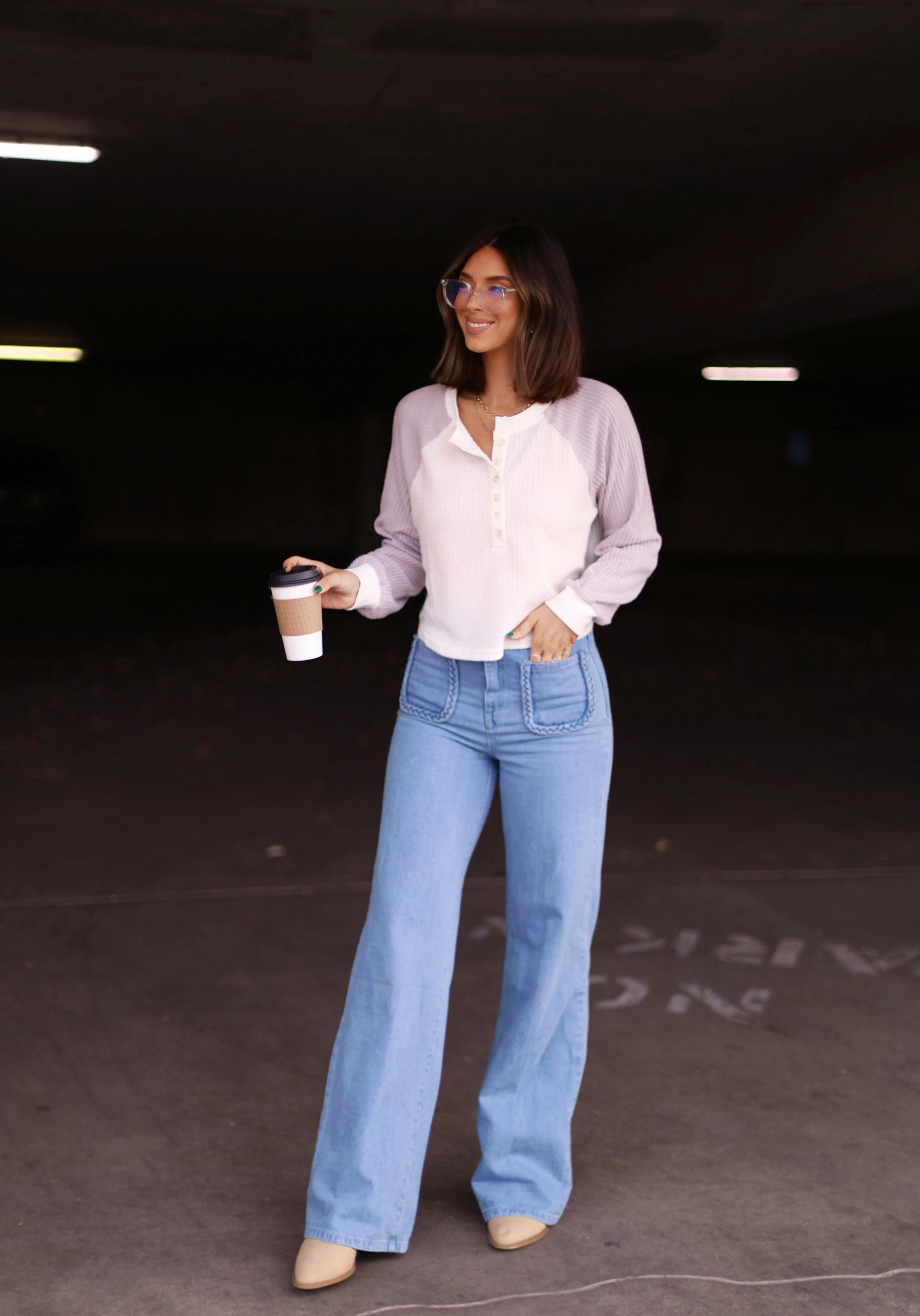 Grey Color Block Henley Top sold by LANE 201 product image thumbnail 5