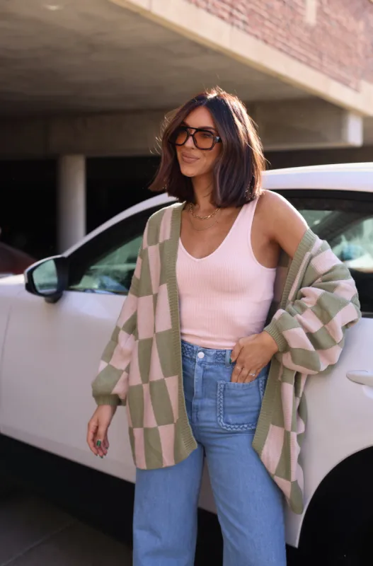 Olive Oversized Patterned Cardigan sold by LANE 201