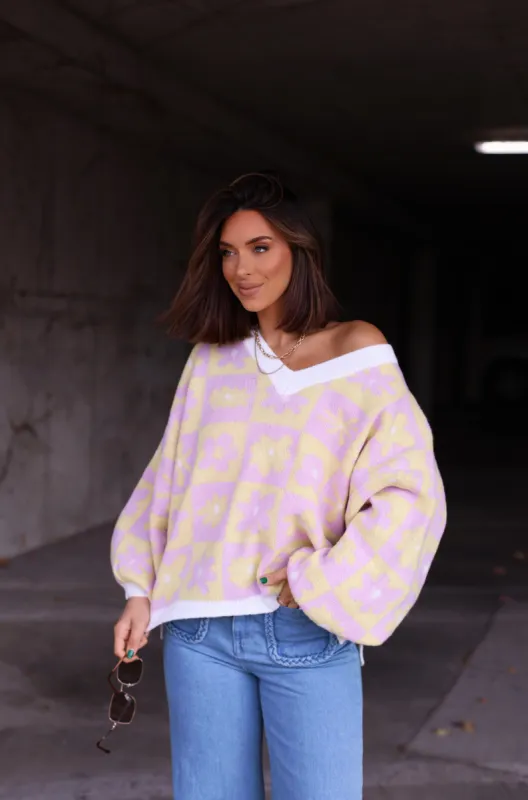 Checkered Floral Sweater sold by LANE 201