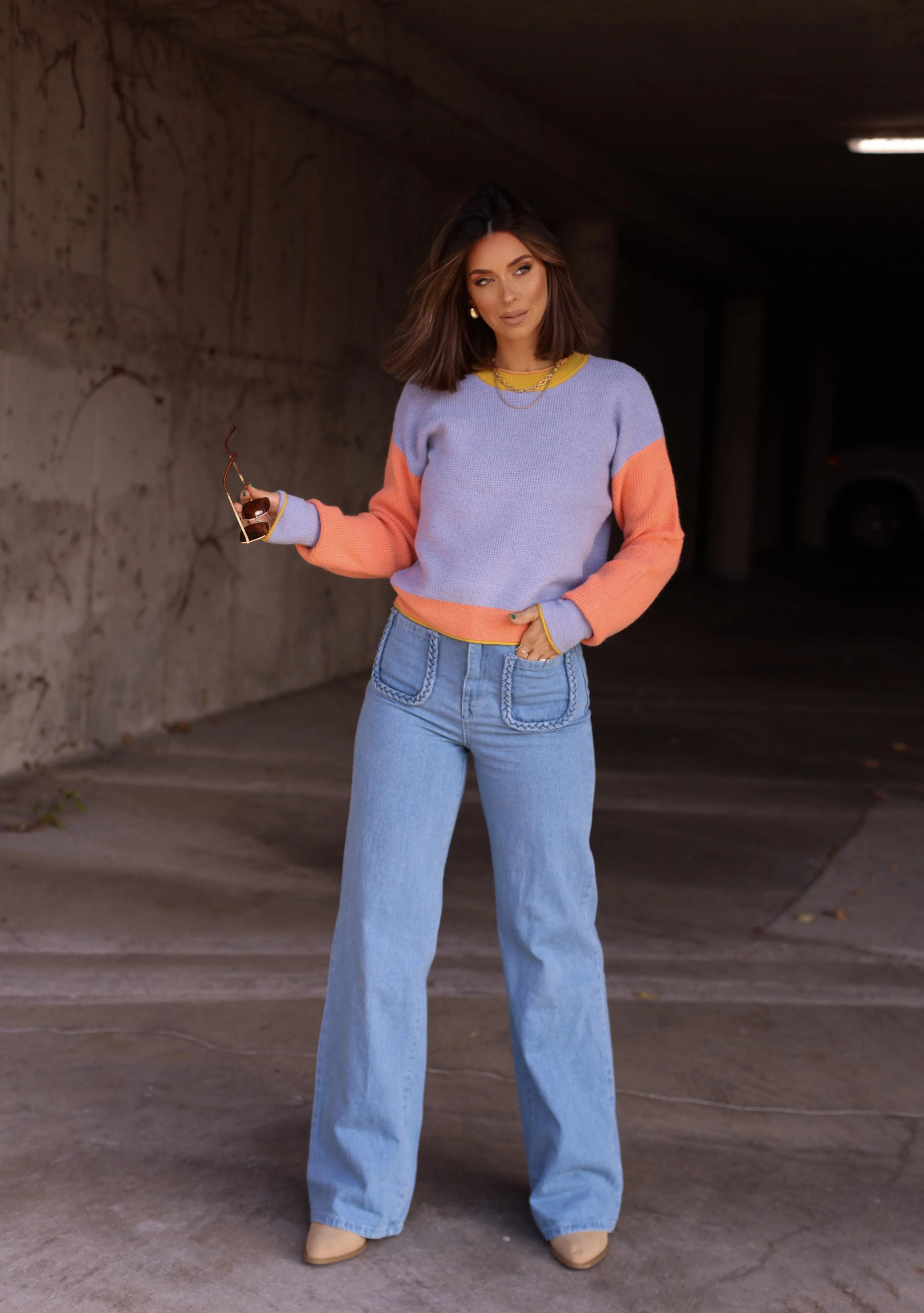 Blue Color Block Knit Sweater sold by LANE 201 product image thumbnail 4