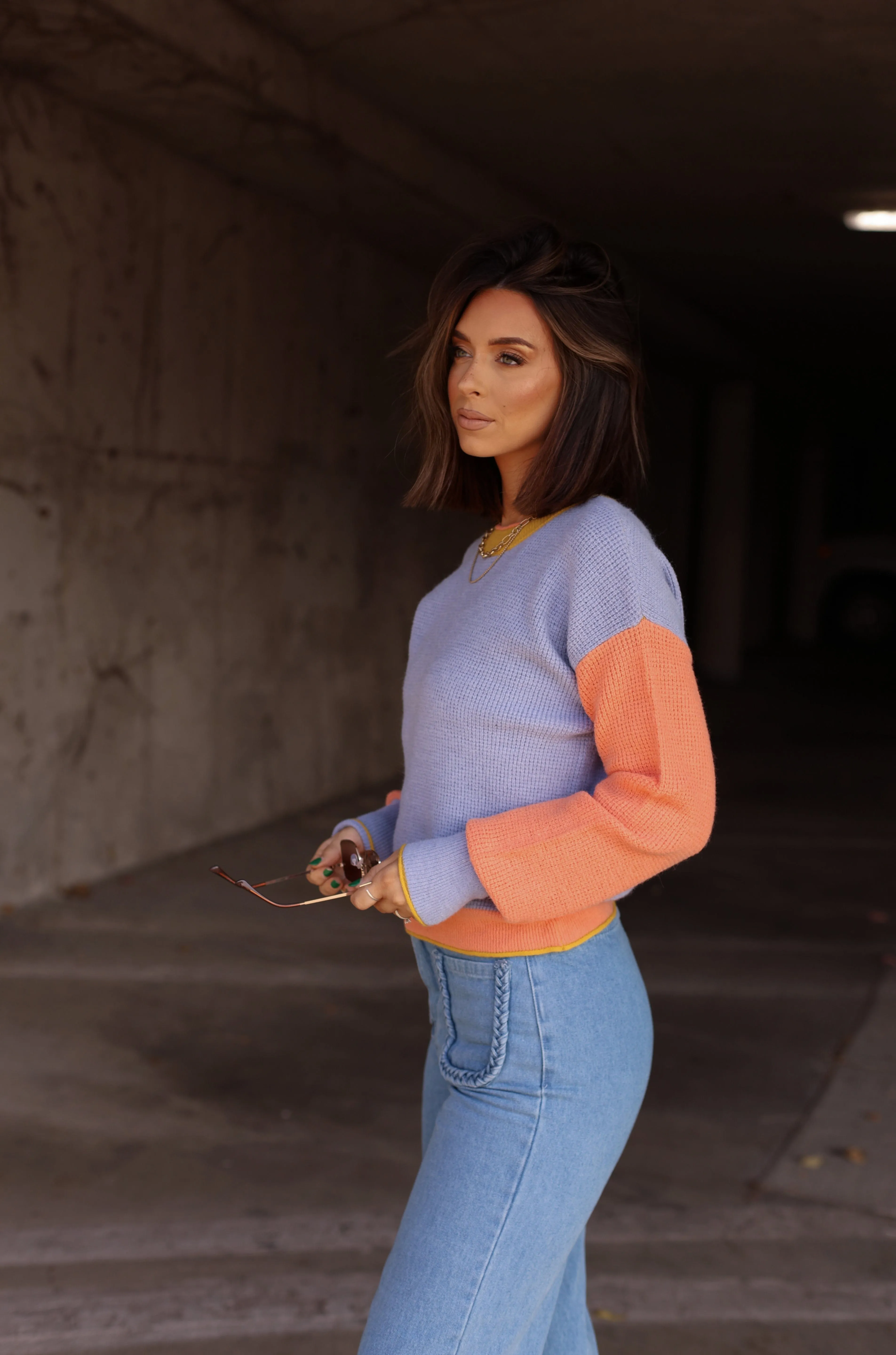 Blue Color Block Knit Sweater sold by LANE 201 product image thumbnail 5