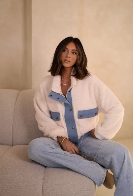 Shearling Chic Denim Jacket sold by LANE 201