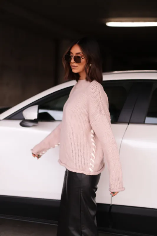 Taupe Stitched Sleeve Sweater sold by LANE 201