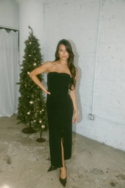 Black Strapless Bow Dress sold by LANE 201