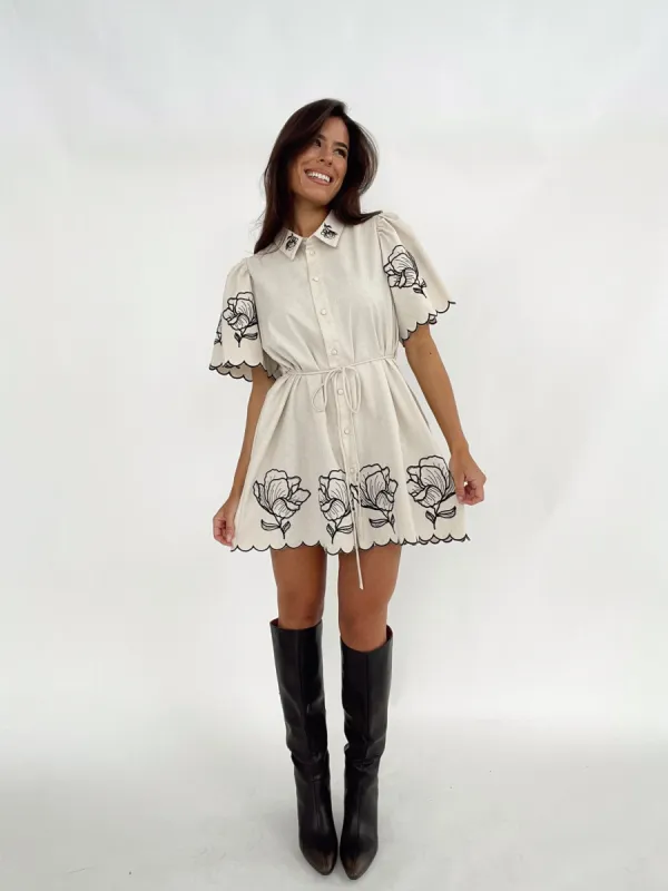 Linen Embroidered Shirt Dress sold by LANE 201