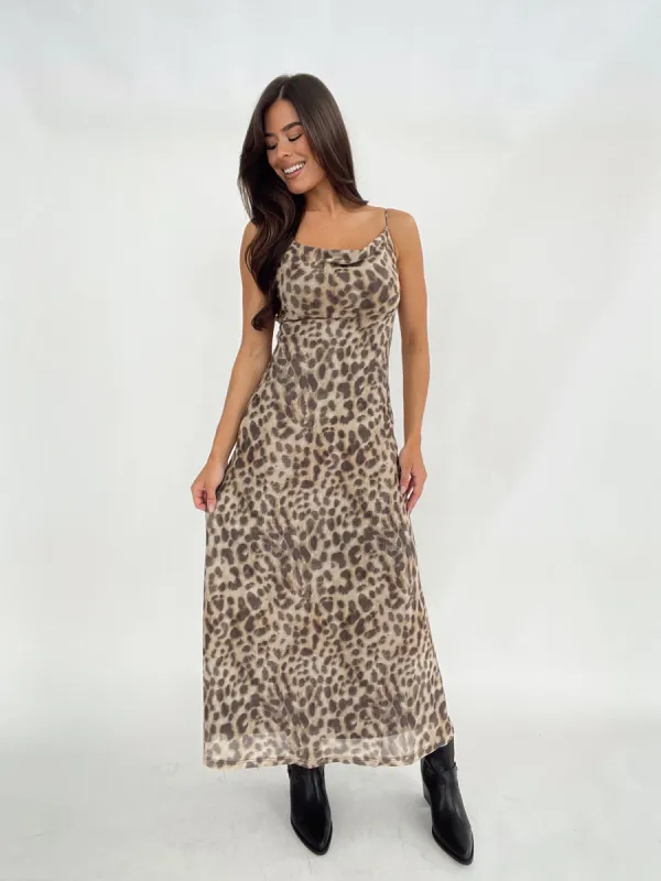 Leopard Mesh Maxi Dress sold by LANE 201