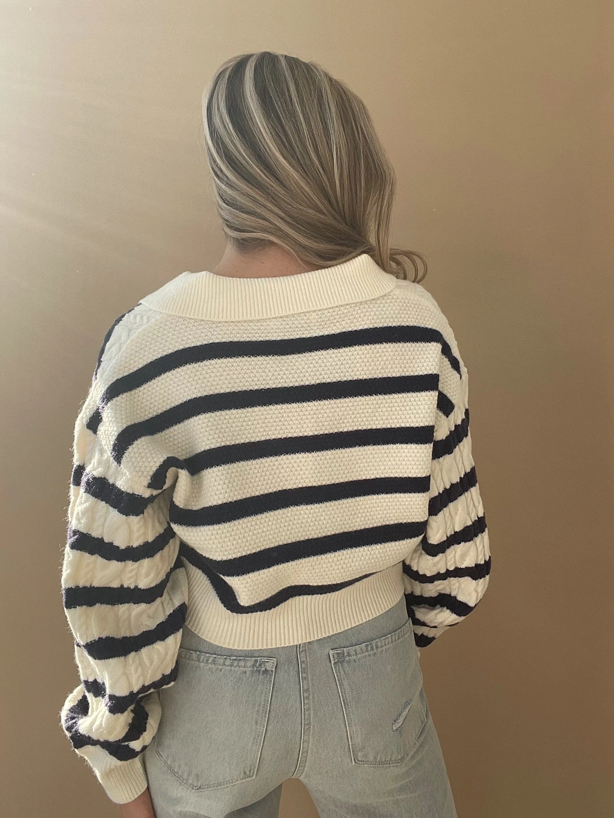 Navy Striped Collared Sweater sold by LANE 201 product image thumbnail 2
