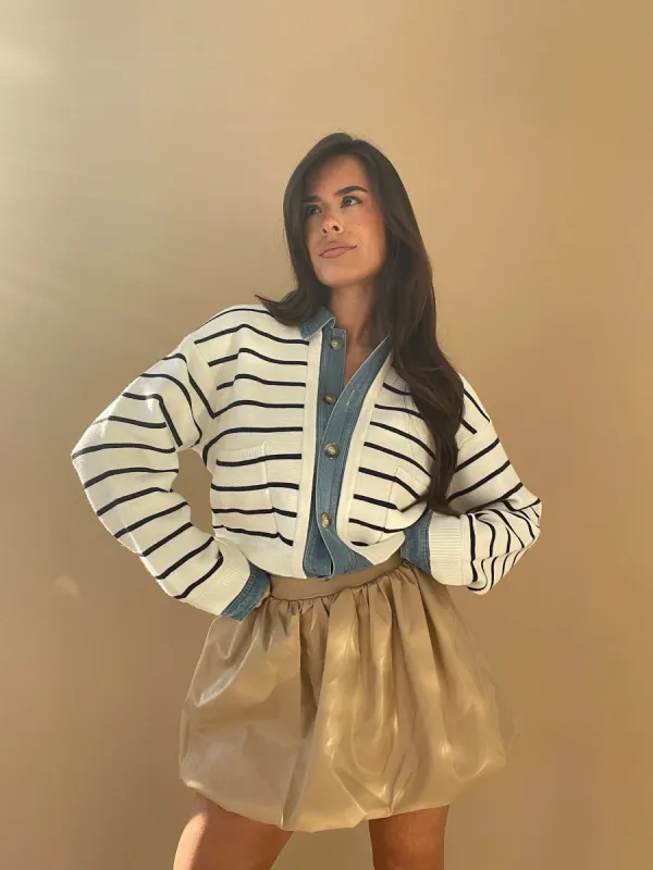 Striped Knit Denim Cardigan sold by LANE 201