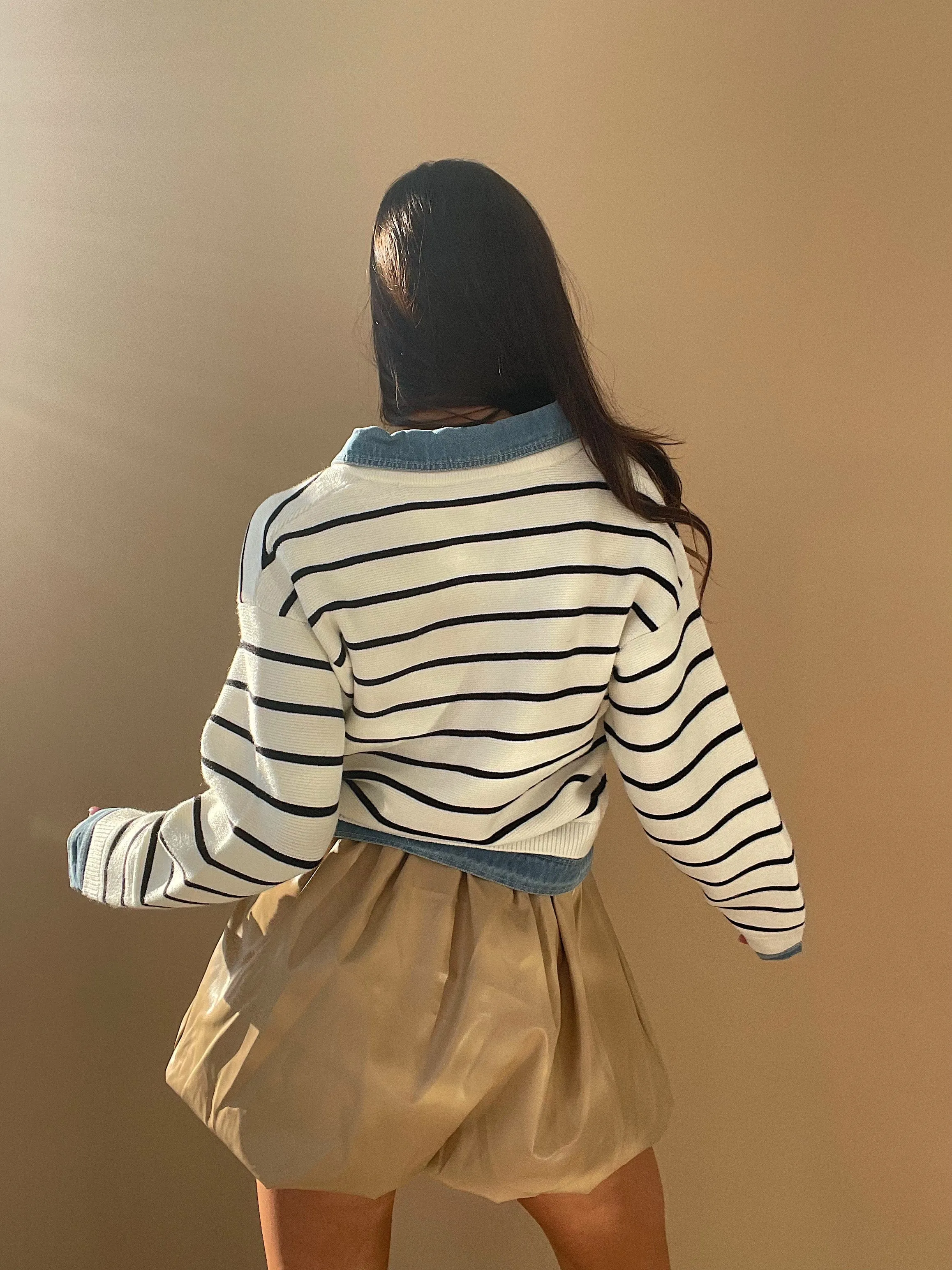 Striped Knit Denim Cardigan sold by LANE 201 product image thumbnail 2