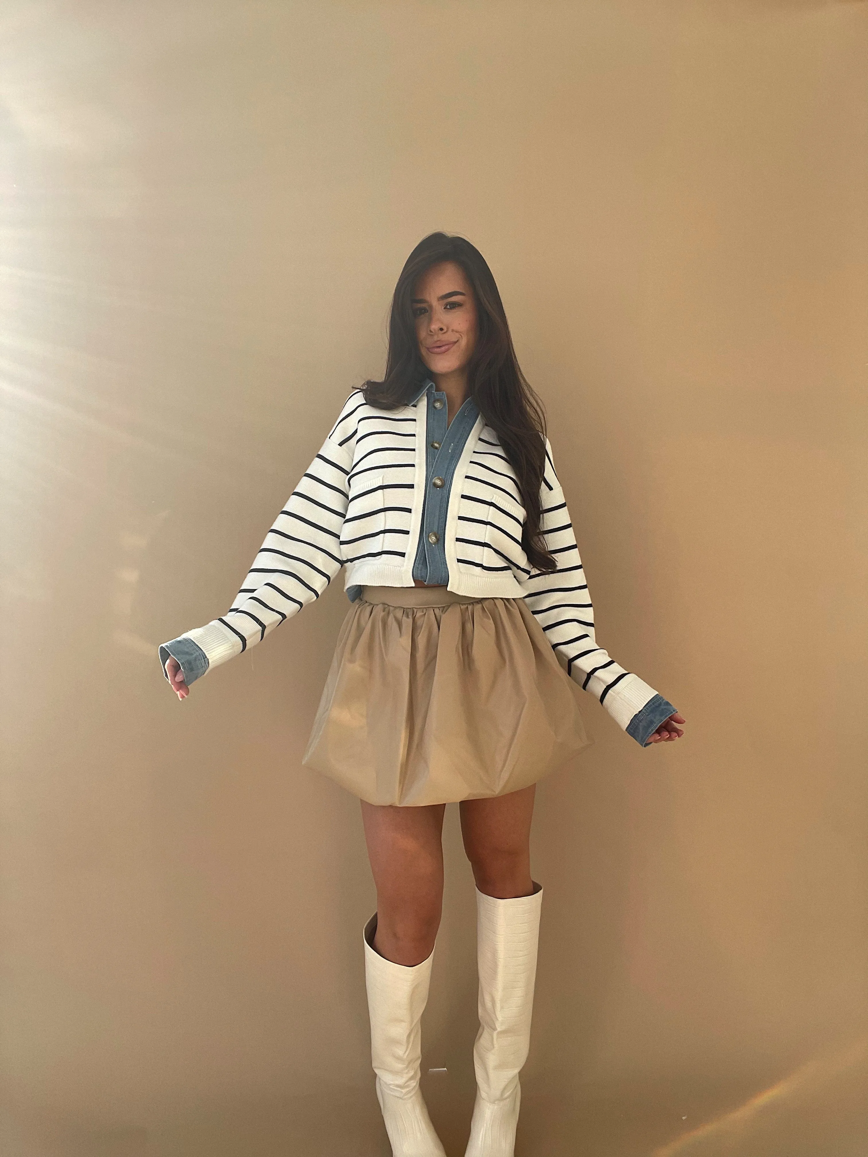 Striped Knit Denim Cardigan sold by LANE 201 product image thumbnail 3