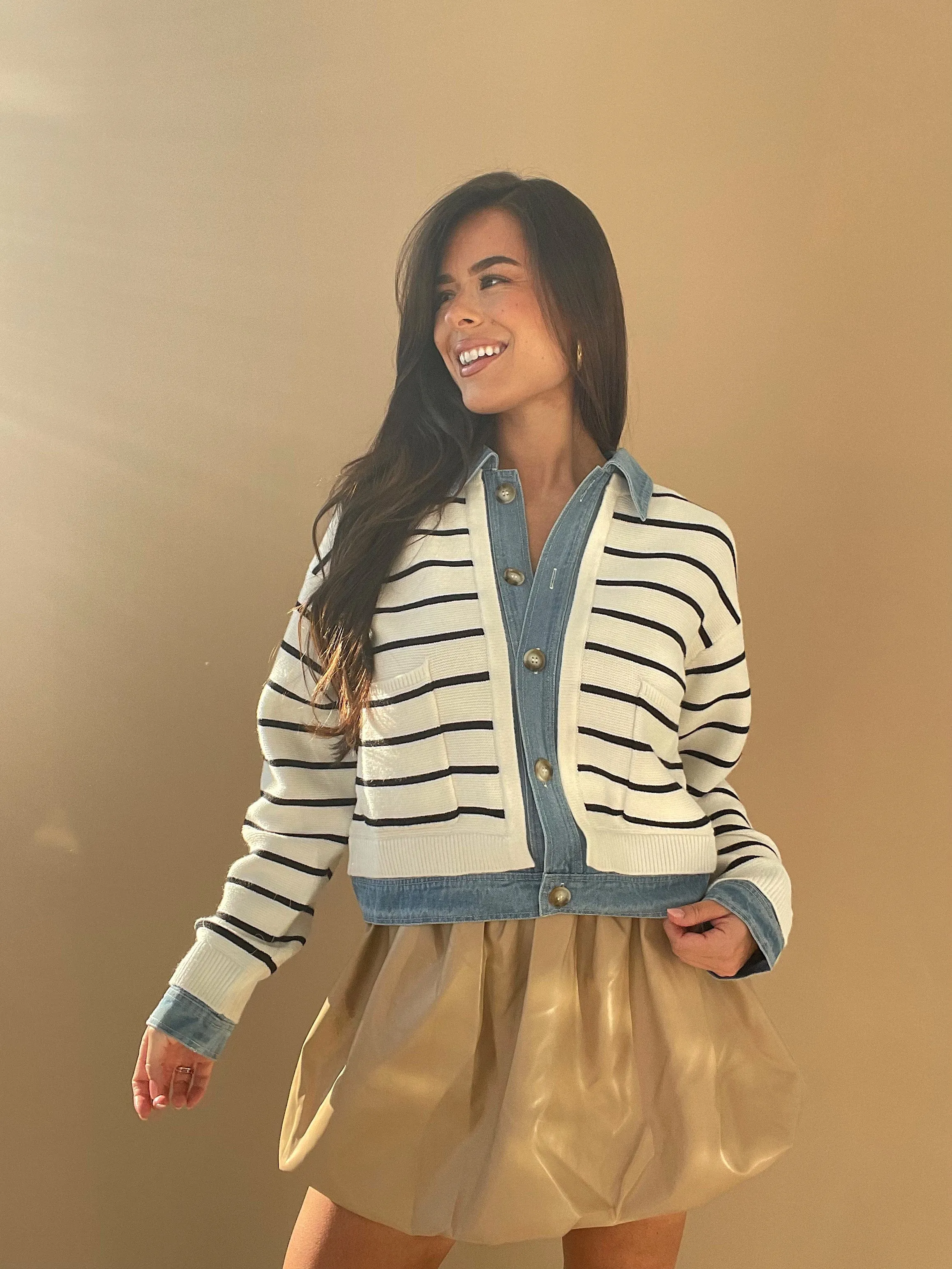 Striped Knit Denim Cardigan sold by LANE 201 product image thumbnail 5