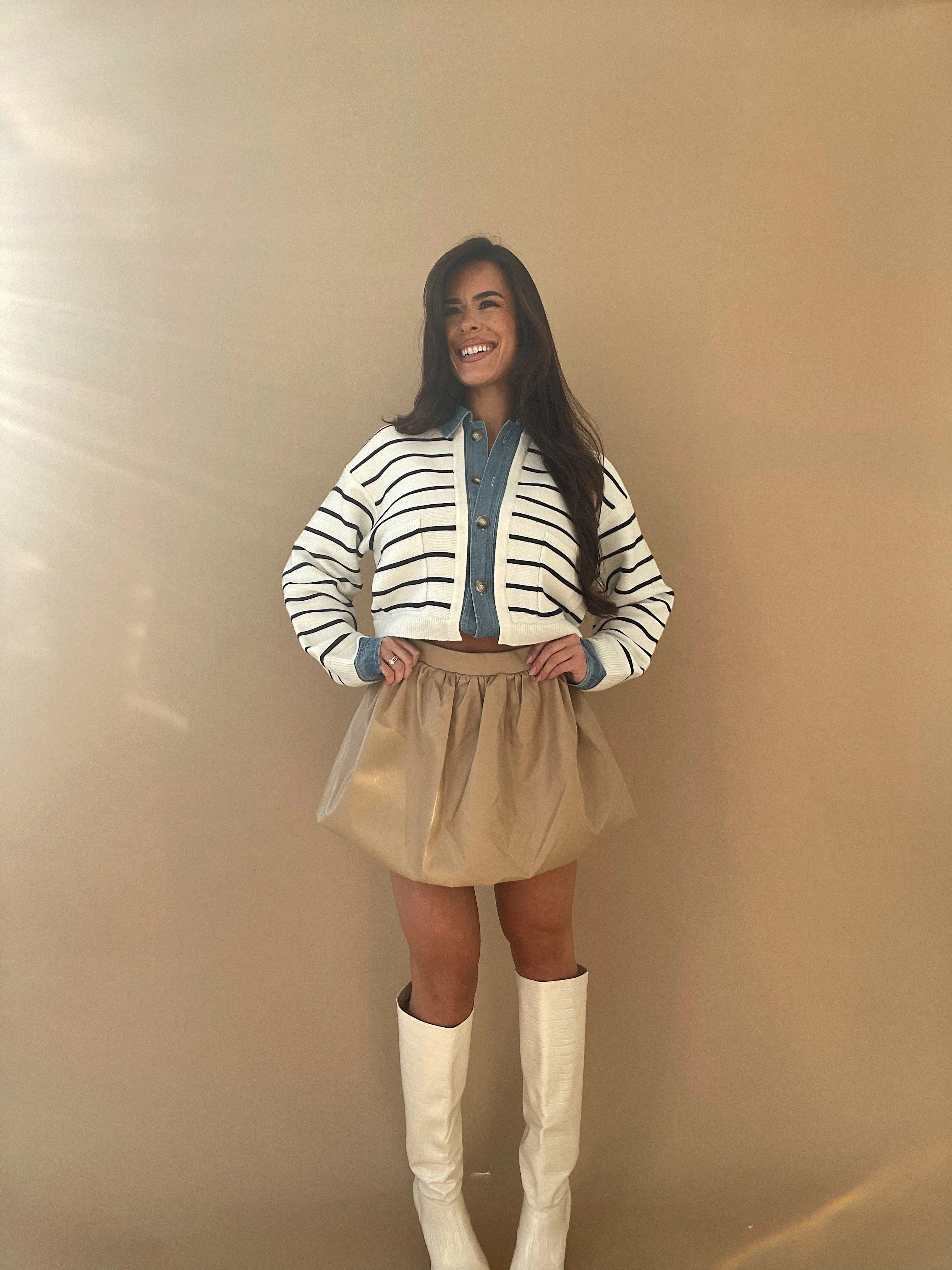 Striped Knit Denim Cardigan sold by LANE 201 product image thumbnail 4