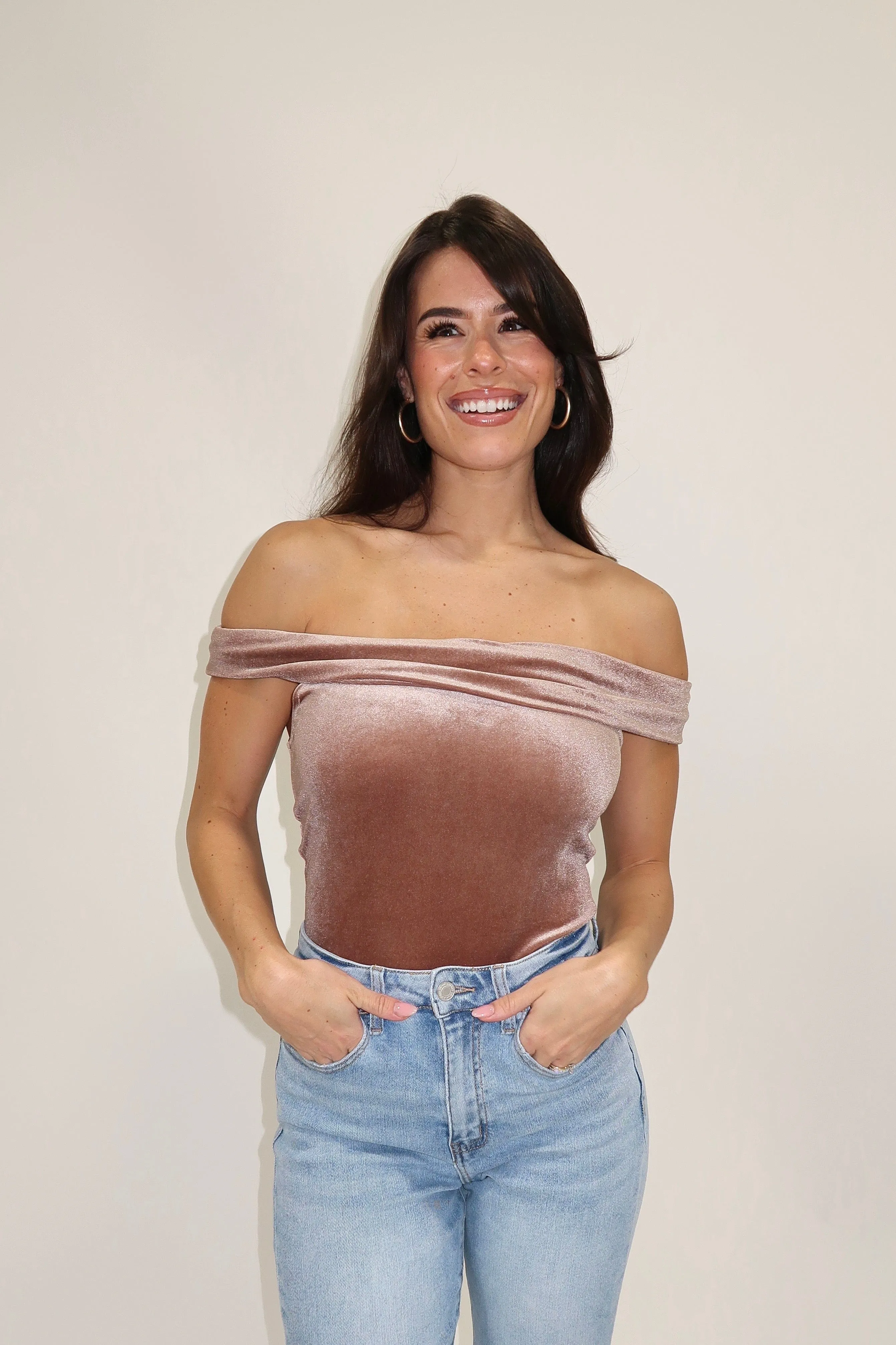 Dusty Rose Velvet Bodysuit sold by LANE 201 product image thumbnail 3