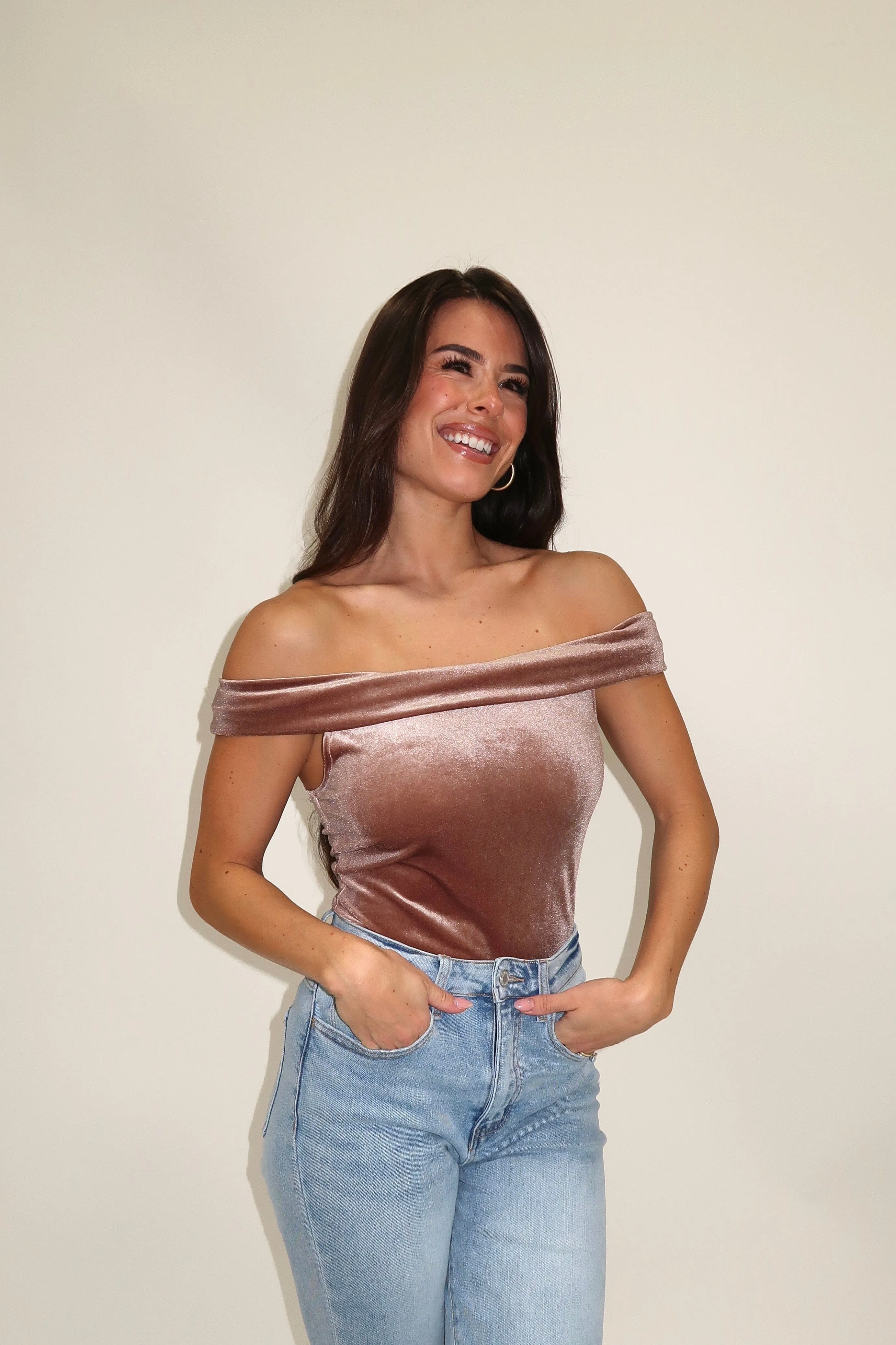 Dusty Rose Velvet Bodysuit sold by LANE 201 product image thumbnail 4