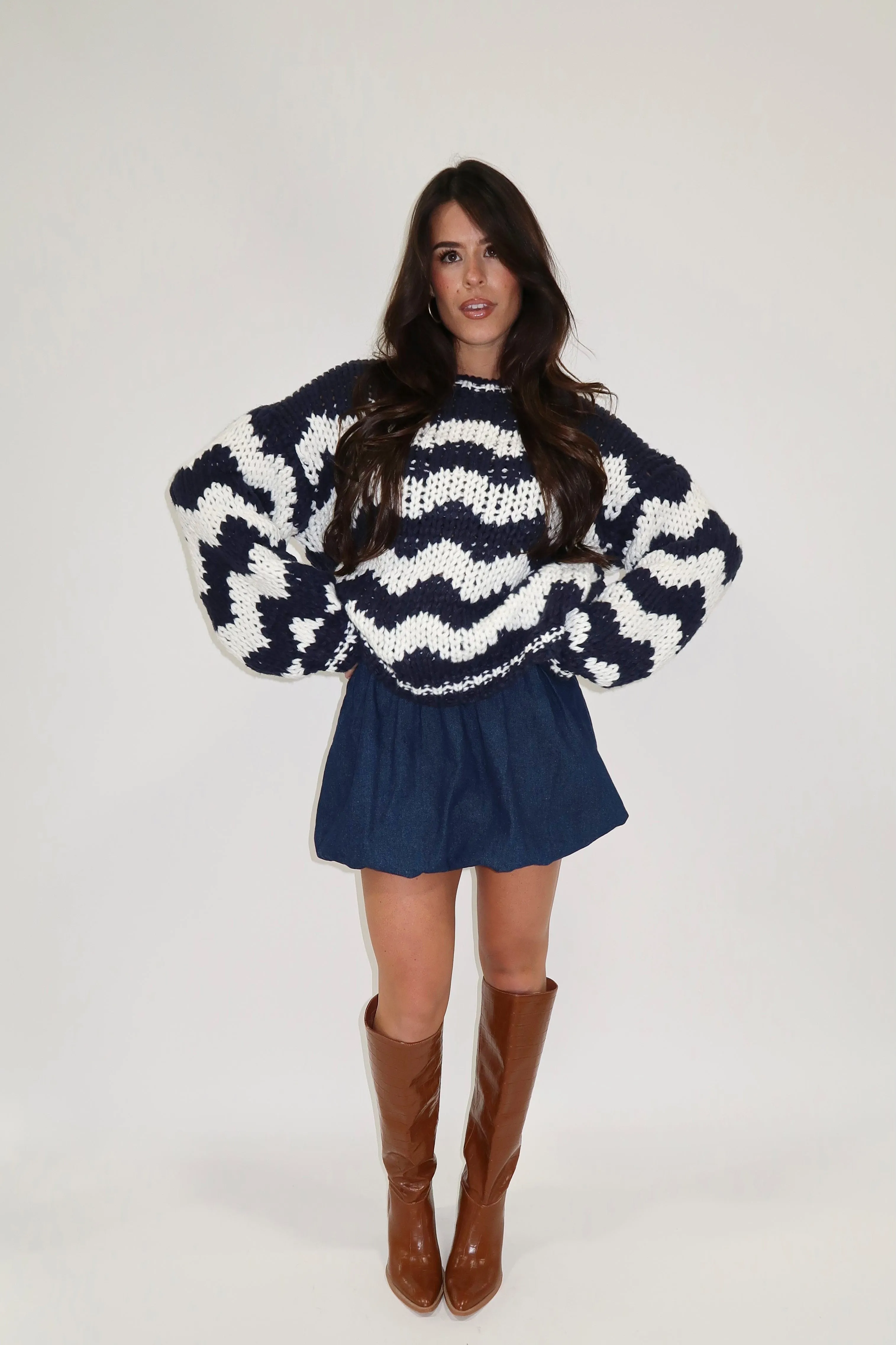 Navy Chevron Knit Sweater sold by LANE 201 product image thumbnail 5