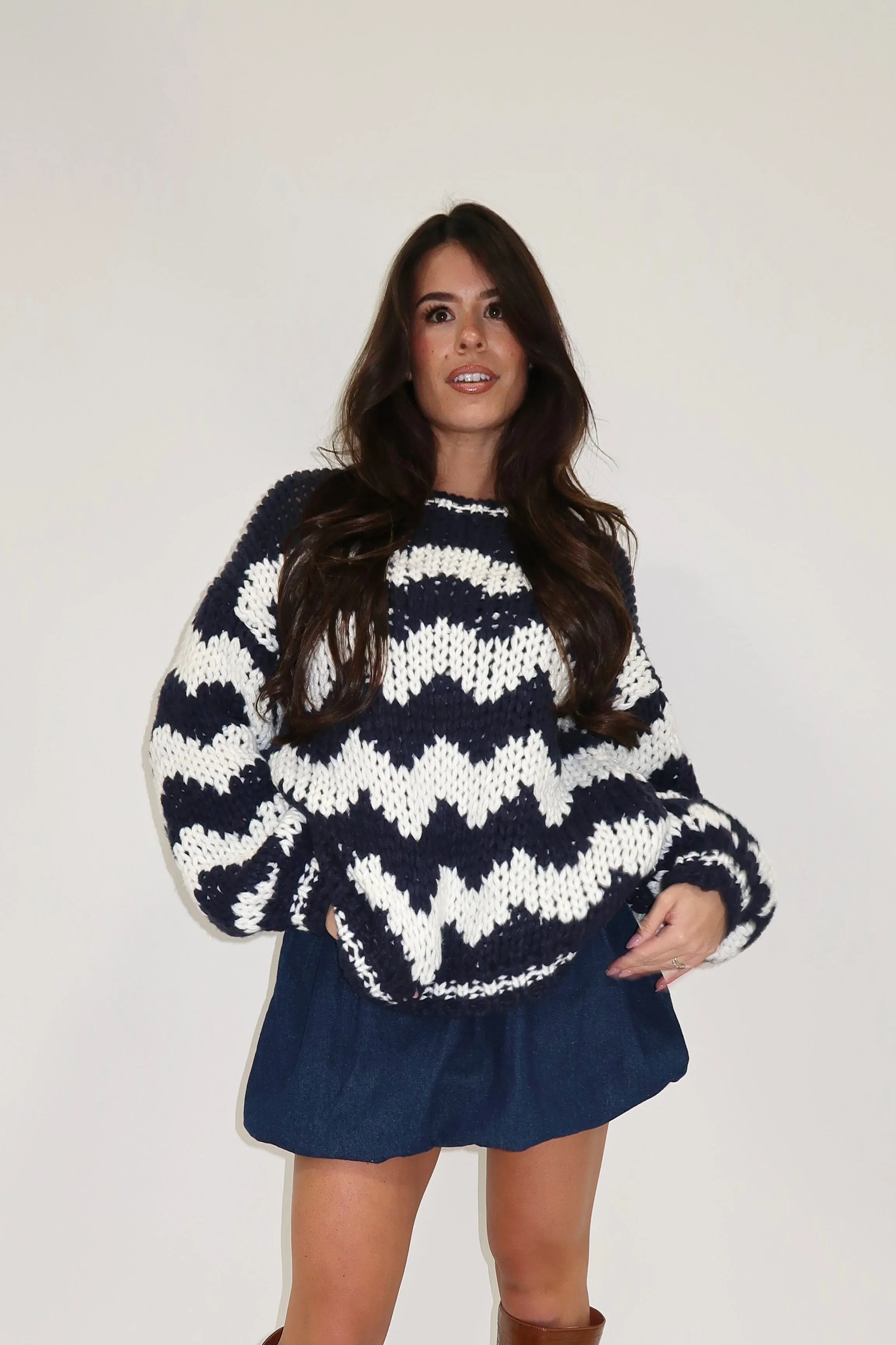 Navy Chevron Knit Sweater sold by LANE 201 product image thumbnail 4