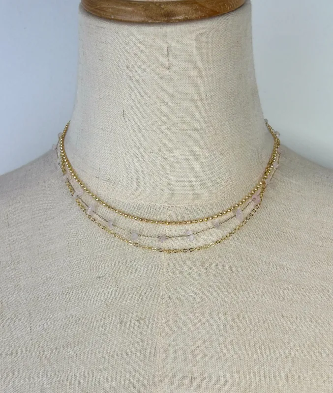 Rose Stone Trio Necklace made by LANE 201