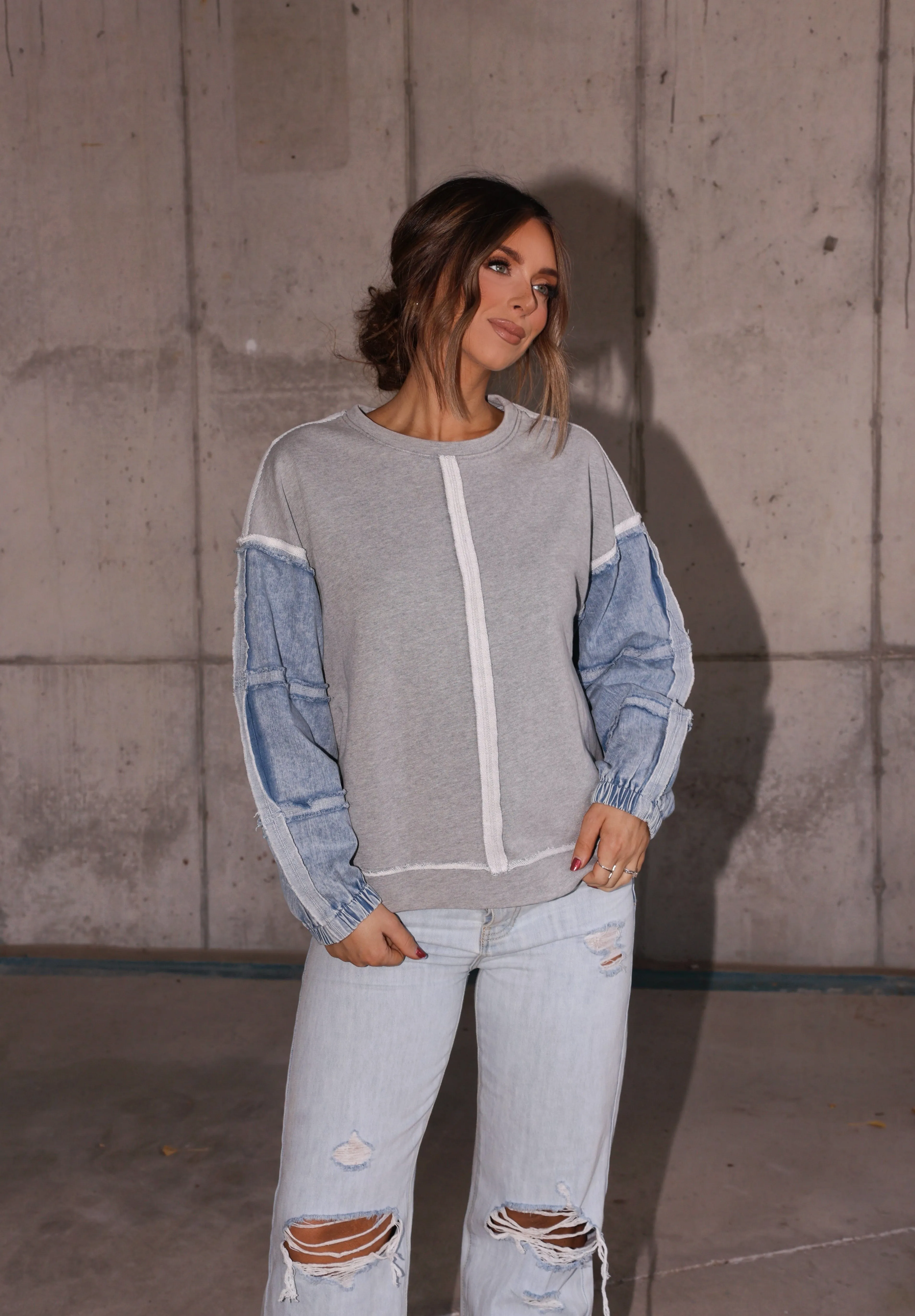 Washed Oversized Denim Top sold by LANE 201