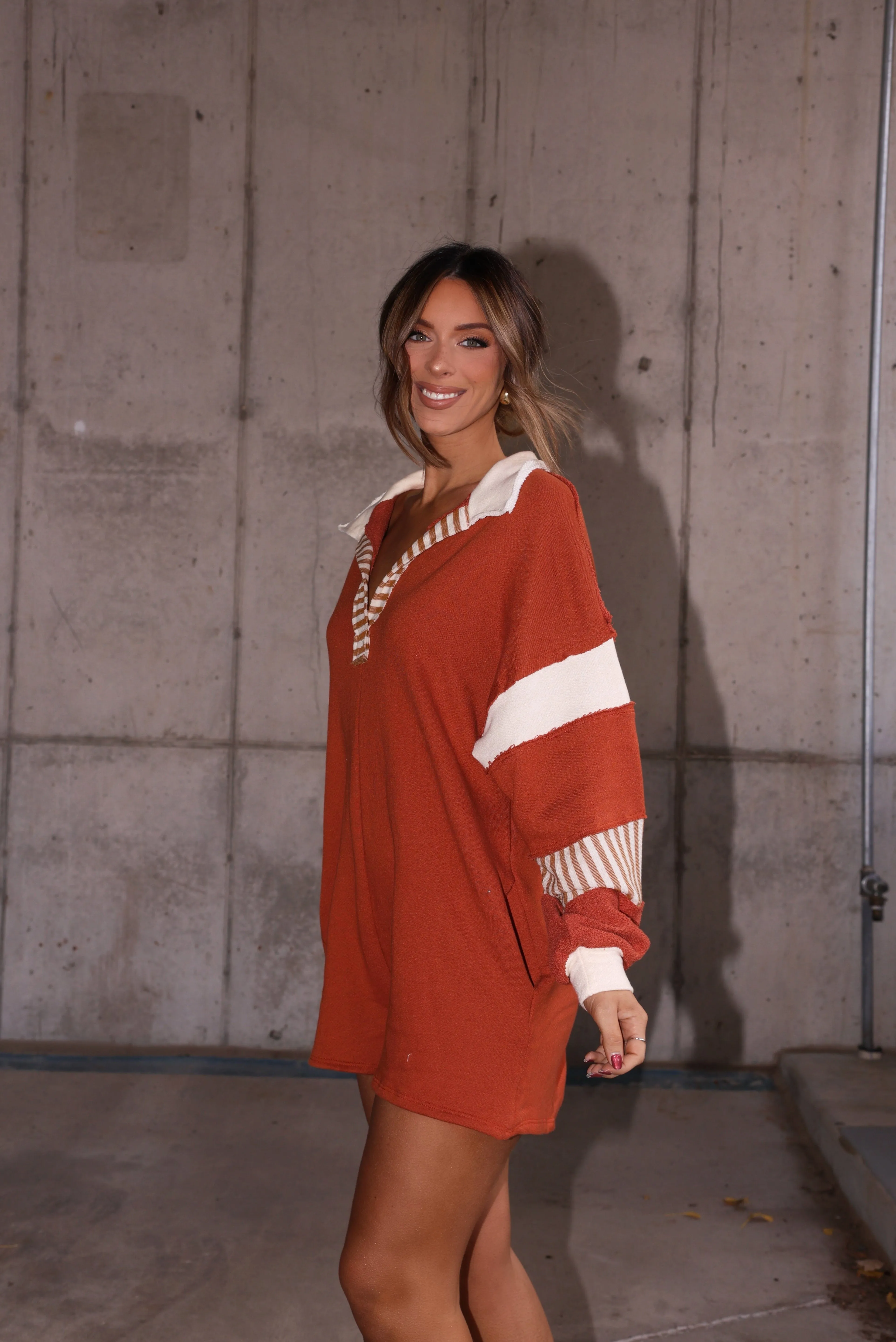 Rust Color Block Romper sold by LANE 201 product image thumbnail 5