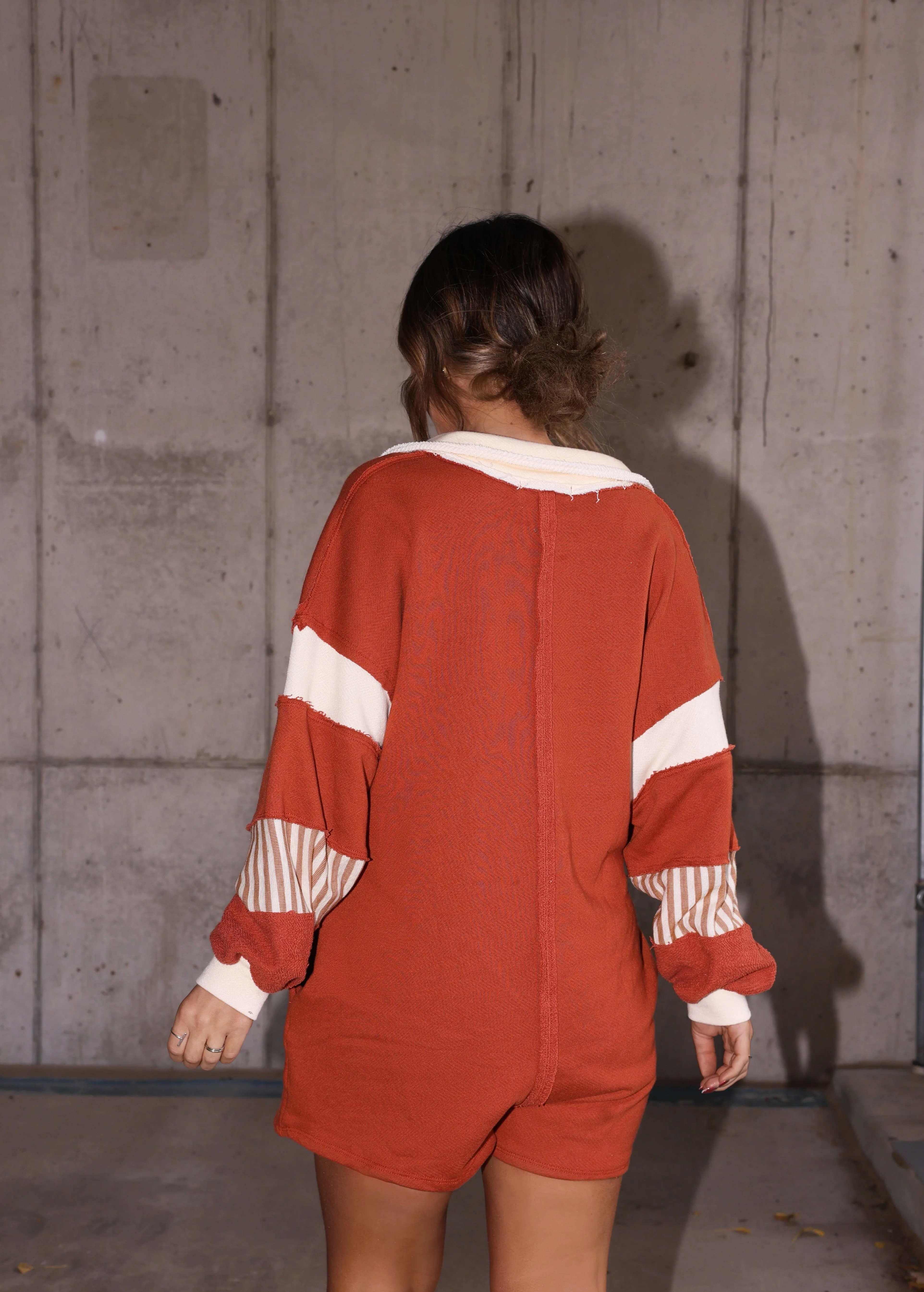 Rust Color Block Romper sold by LANE 201 product image thumbnail 3