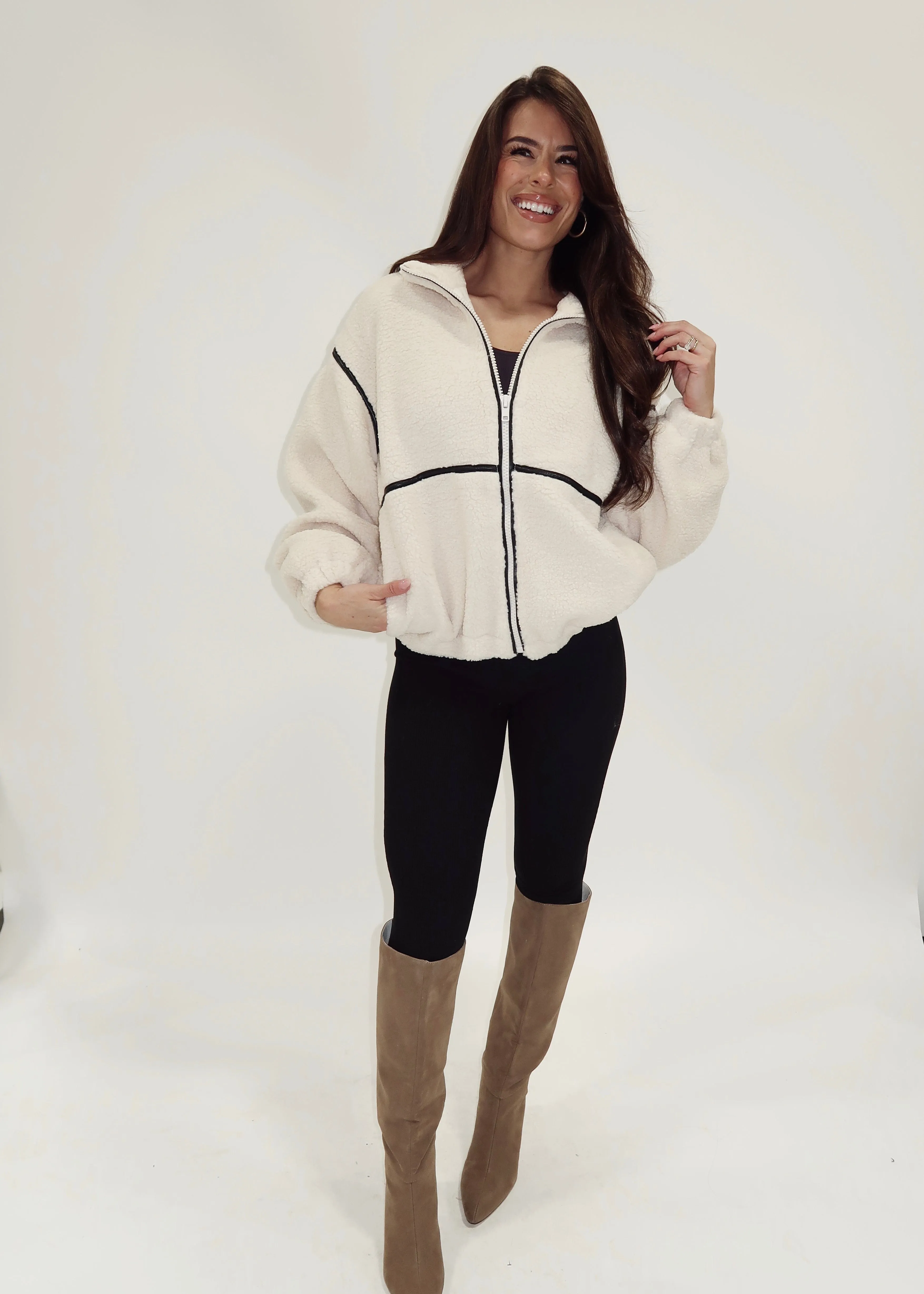 Luxe Leather Lined Sherpa Jacket sold by LANE 201 product image thumbnail 4