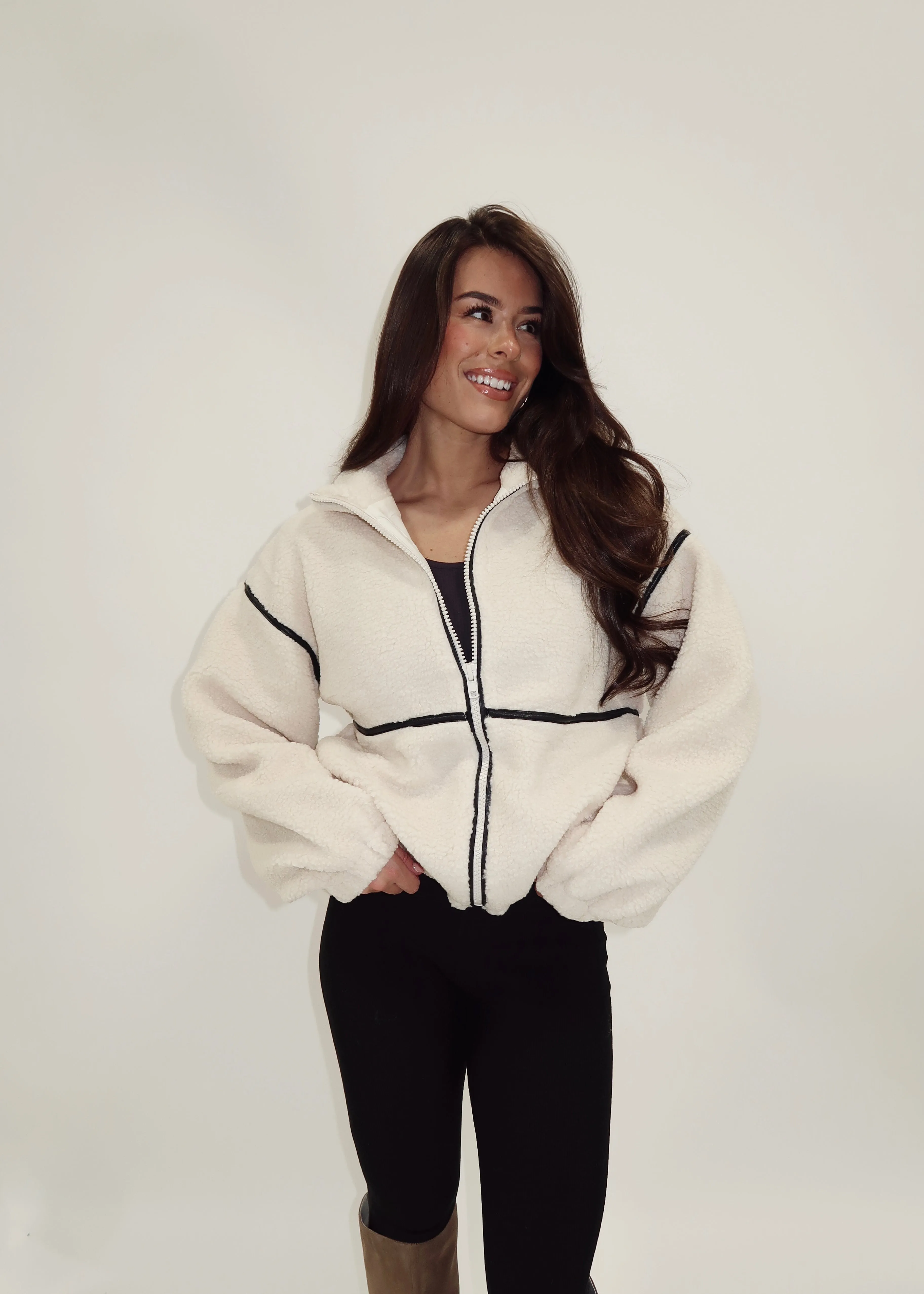 Luxe Leather Lined Sherpa Jacket sold by LANE 201