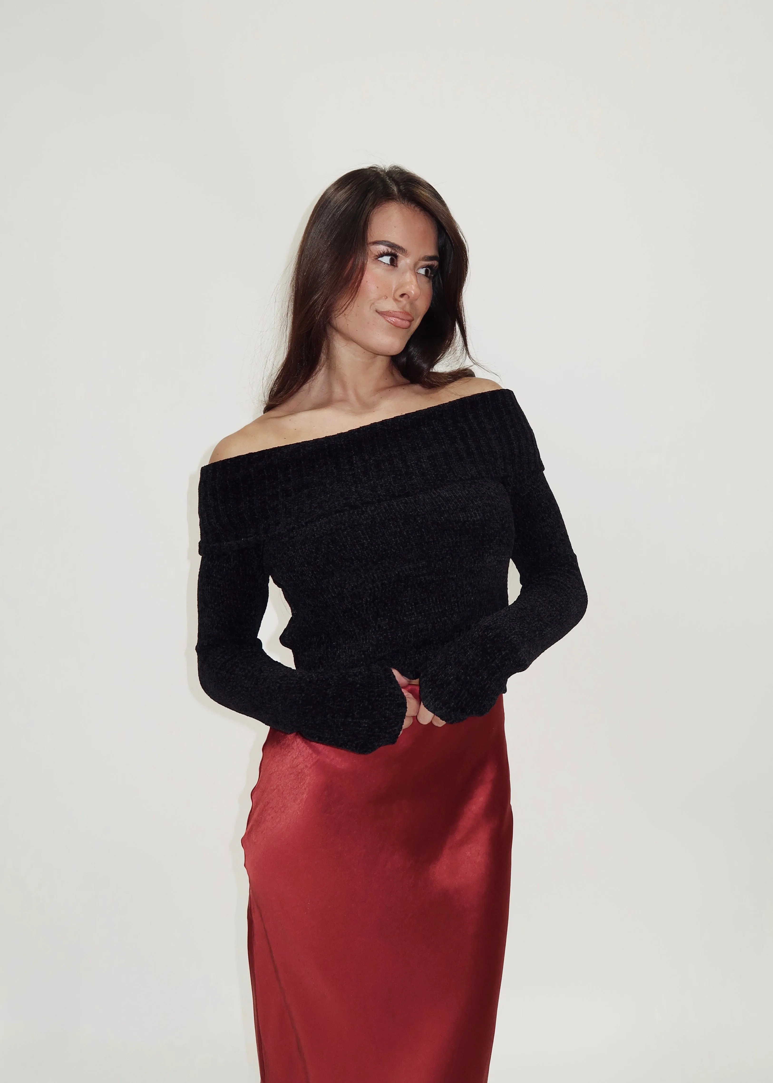 Black Velour Off The Shoulder Top sold by LANE 201 product image thumbnail 3