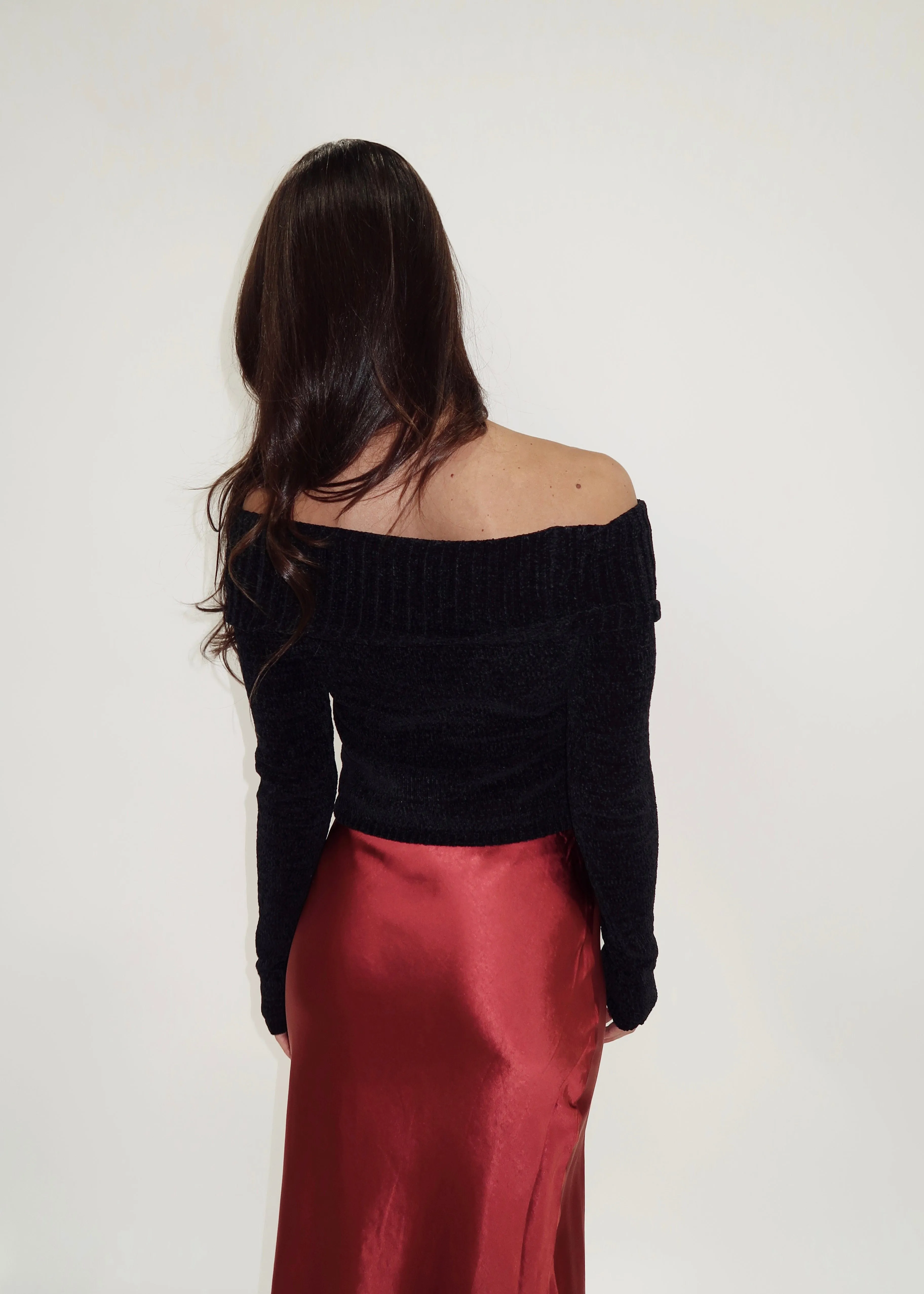 Black Velour Off The Shoulder Top sold by LANE 201 product image thumbnail 2