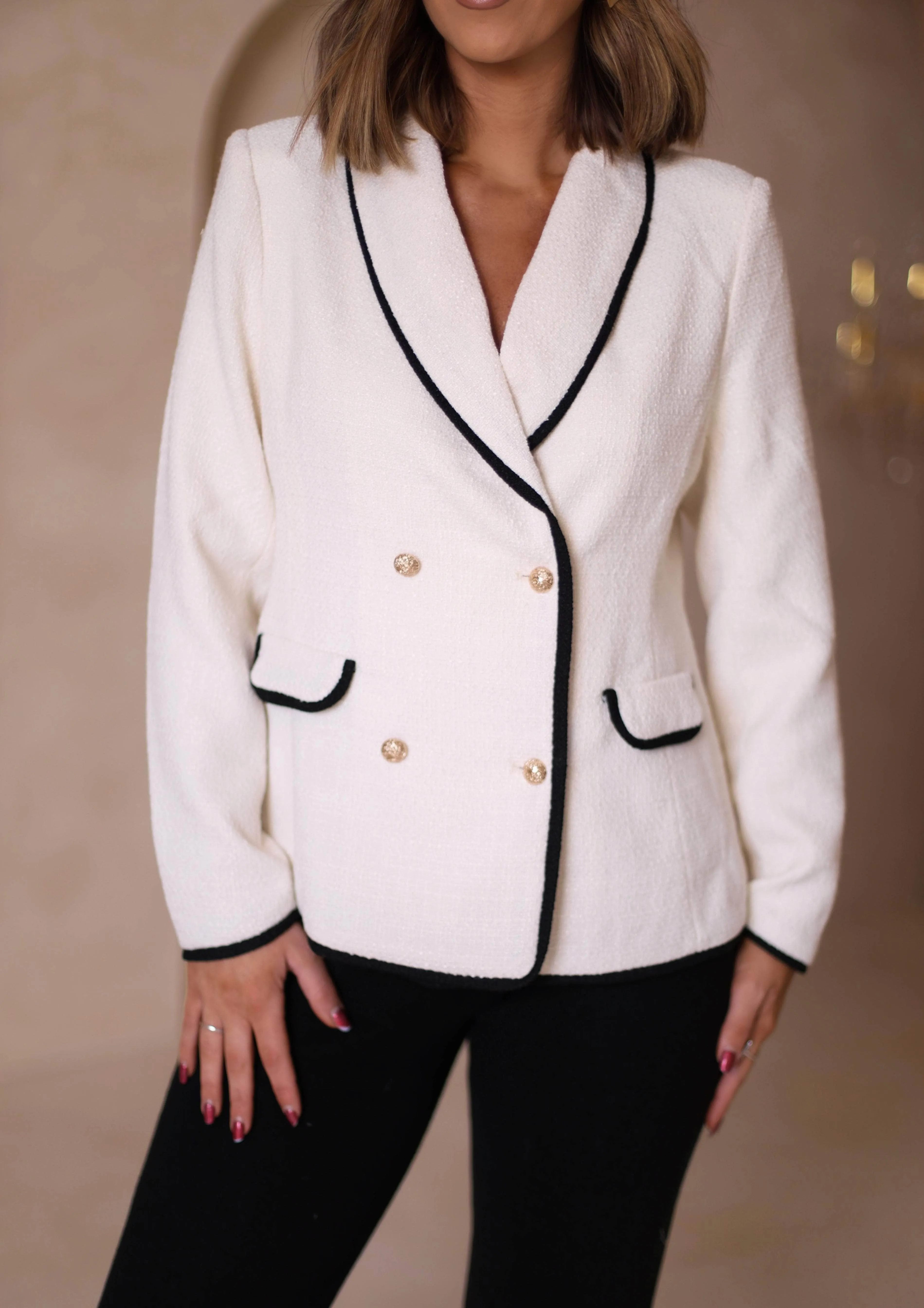 Contrast Binding Boucle Blazer sold by LANE 201 product image thumbnail 2
