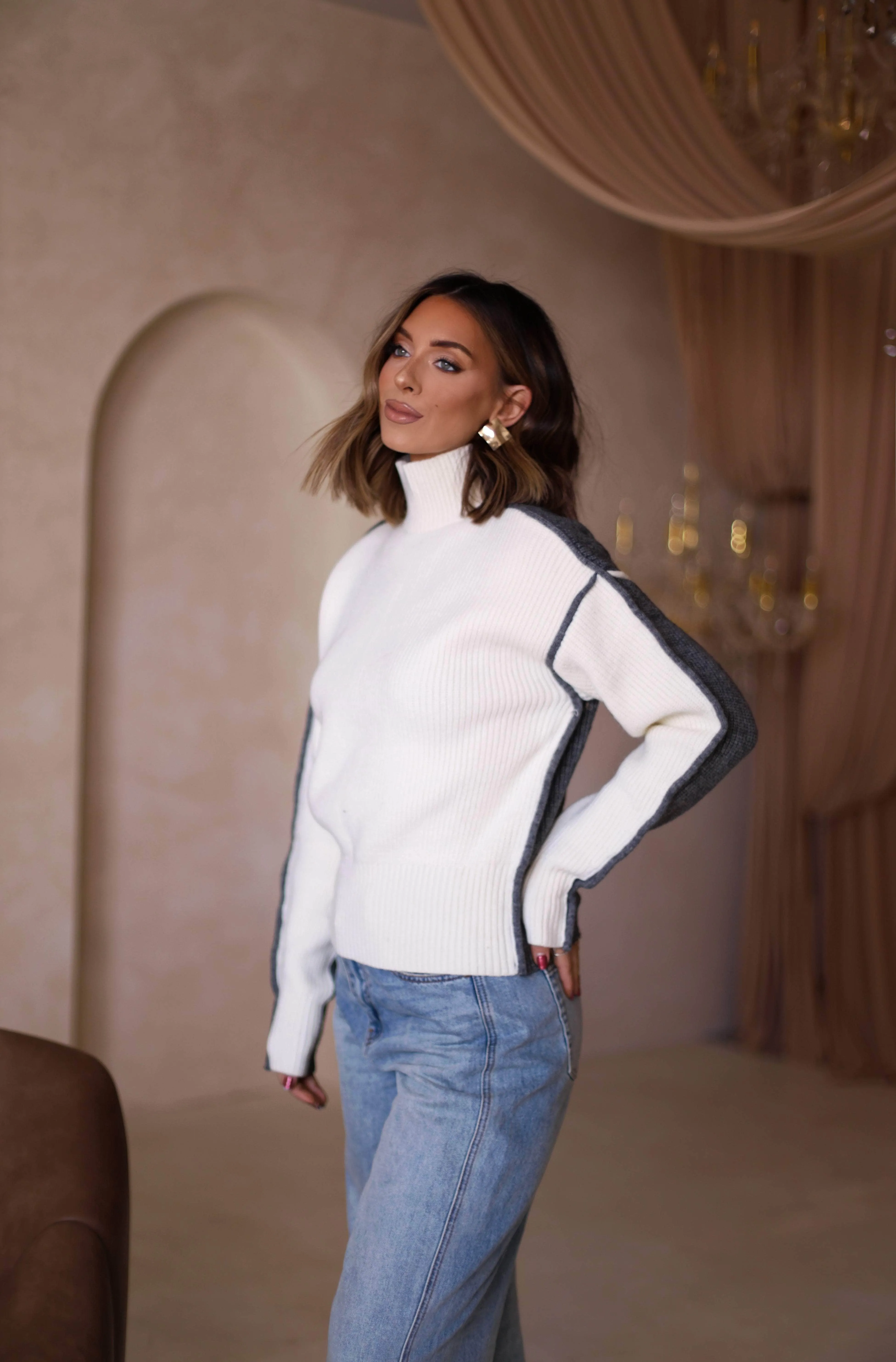 Charcoal Color Block Turtleneck Sweater sold by LANE 201 product image thumbnail 5