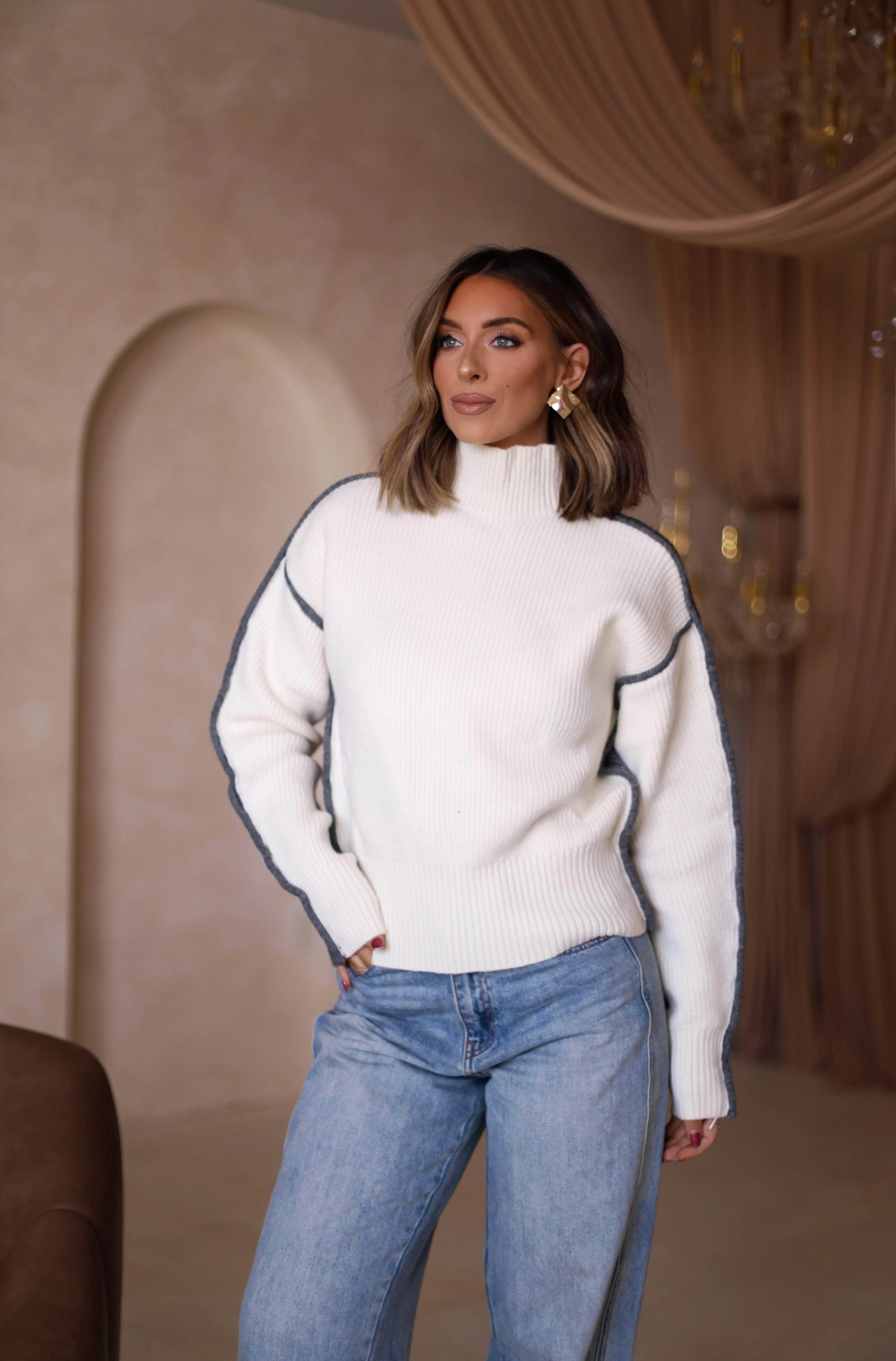 Charcoal Color Block Turtleneck Sweater sold by LANE 201 product image thumbnail 4