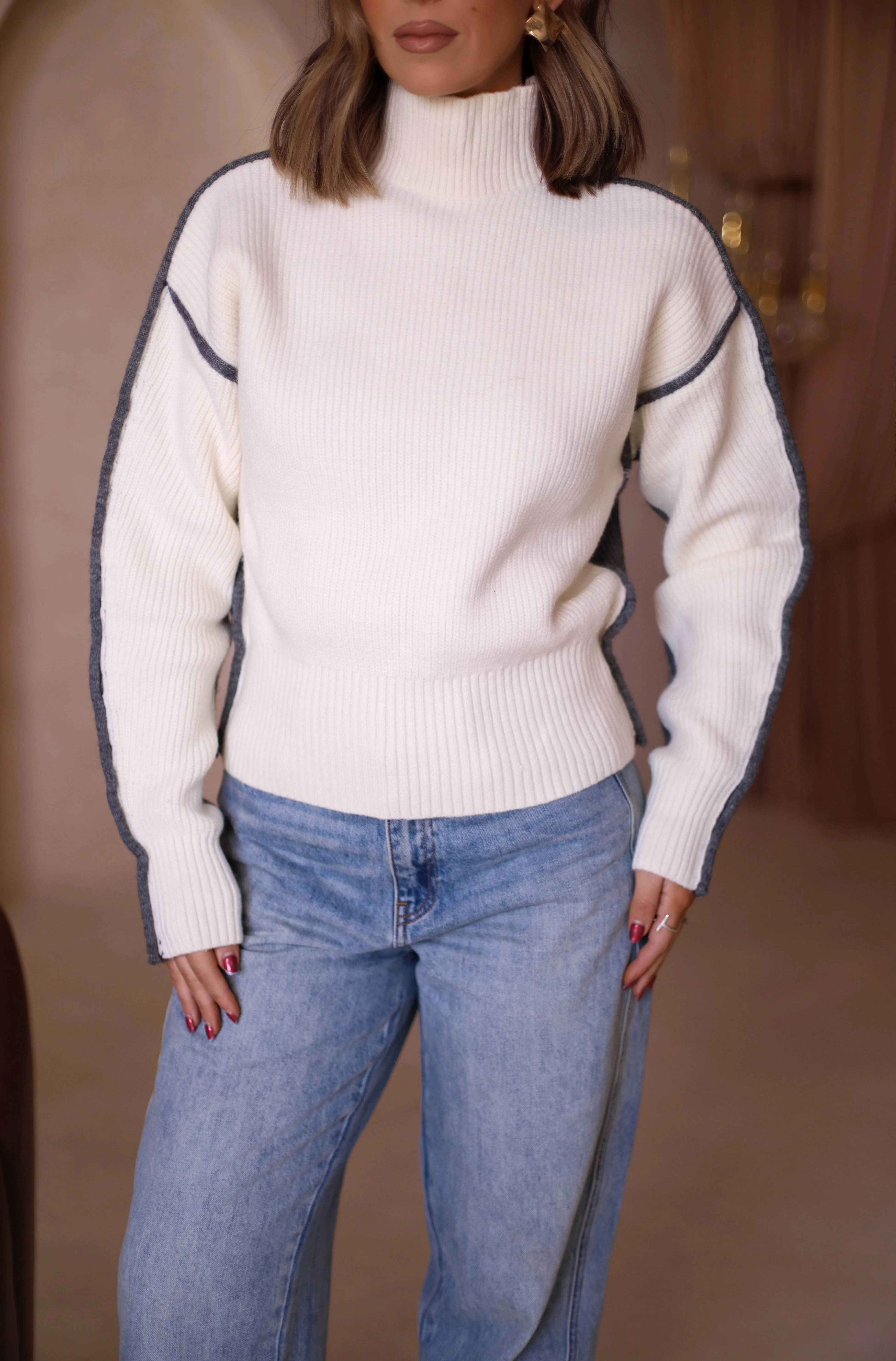 Charcoal Color Block Turtleneck Sweater sold by LANE 201 product image thumbnail 3