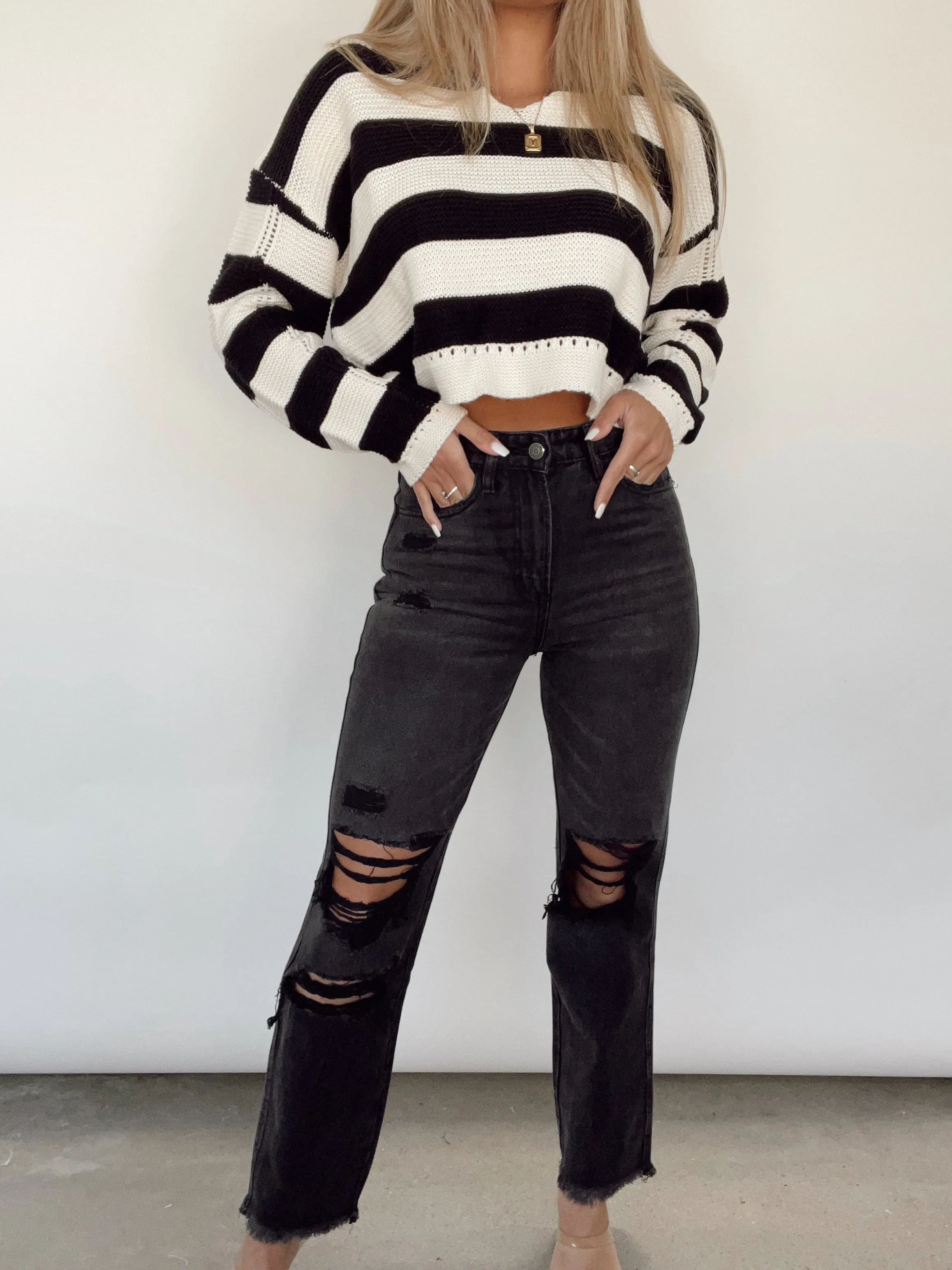 Black Distressed High Rise Denim sold by LANE 201 product image thumbnail 2