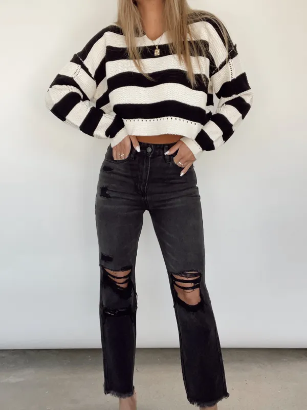 Black Distressed High Rise Denim sold by LANE 201