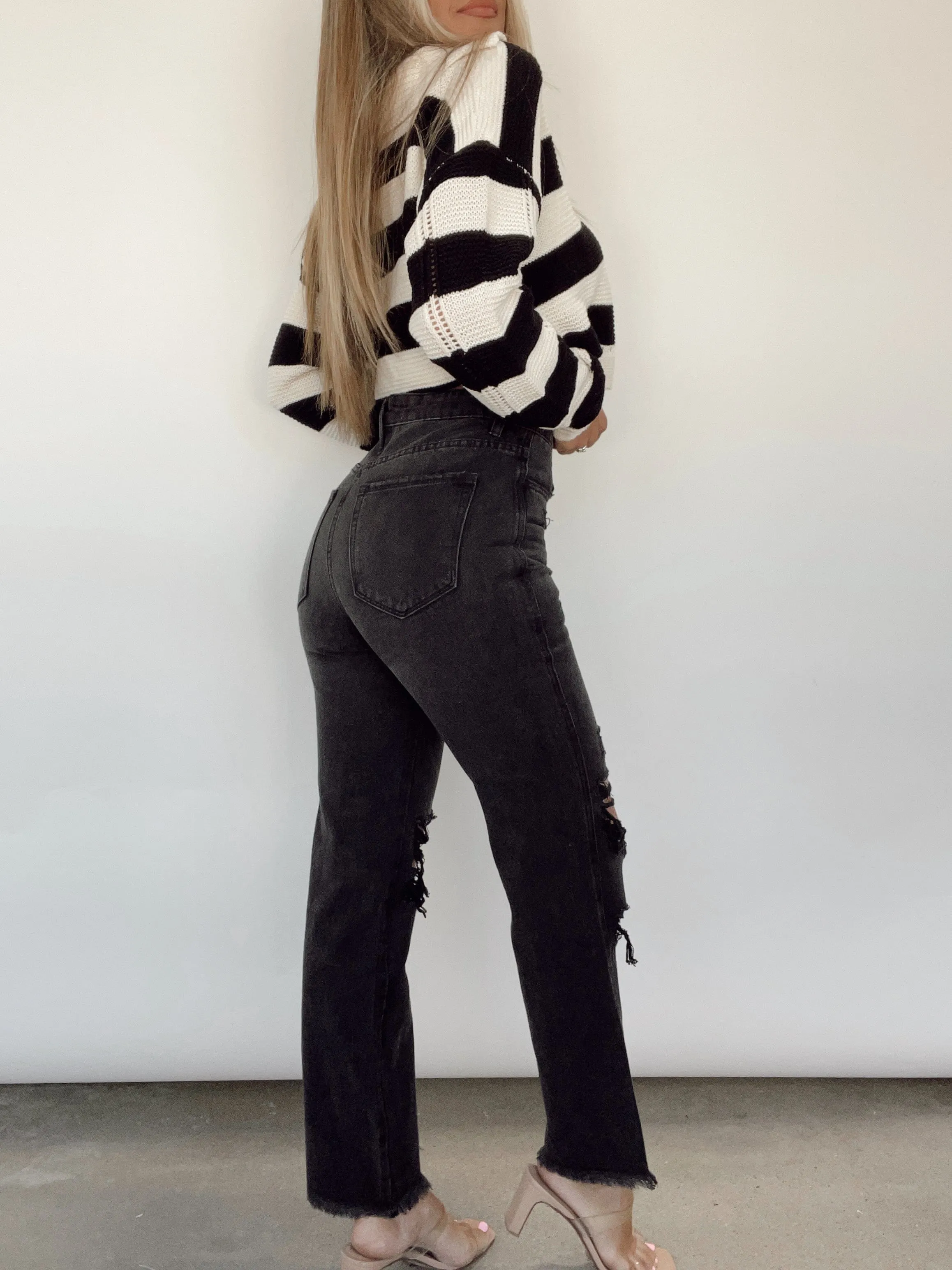 Black Distressed High Rise Denim sold by LANE 201 product image thumbnail 4