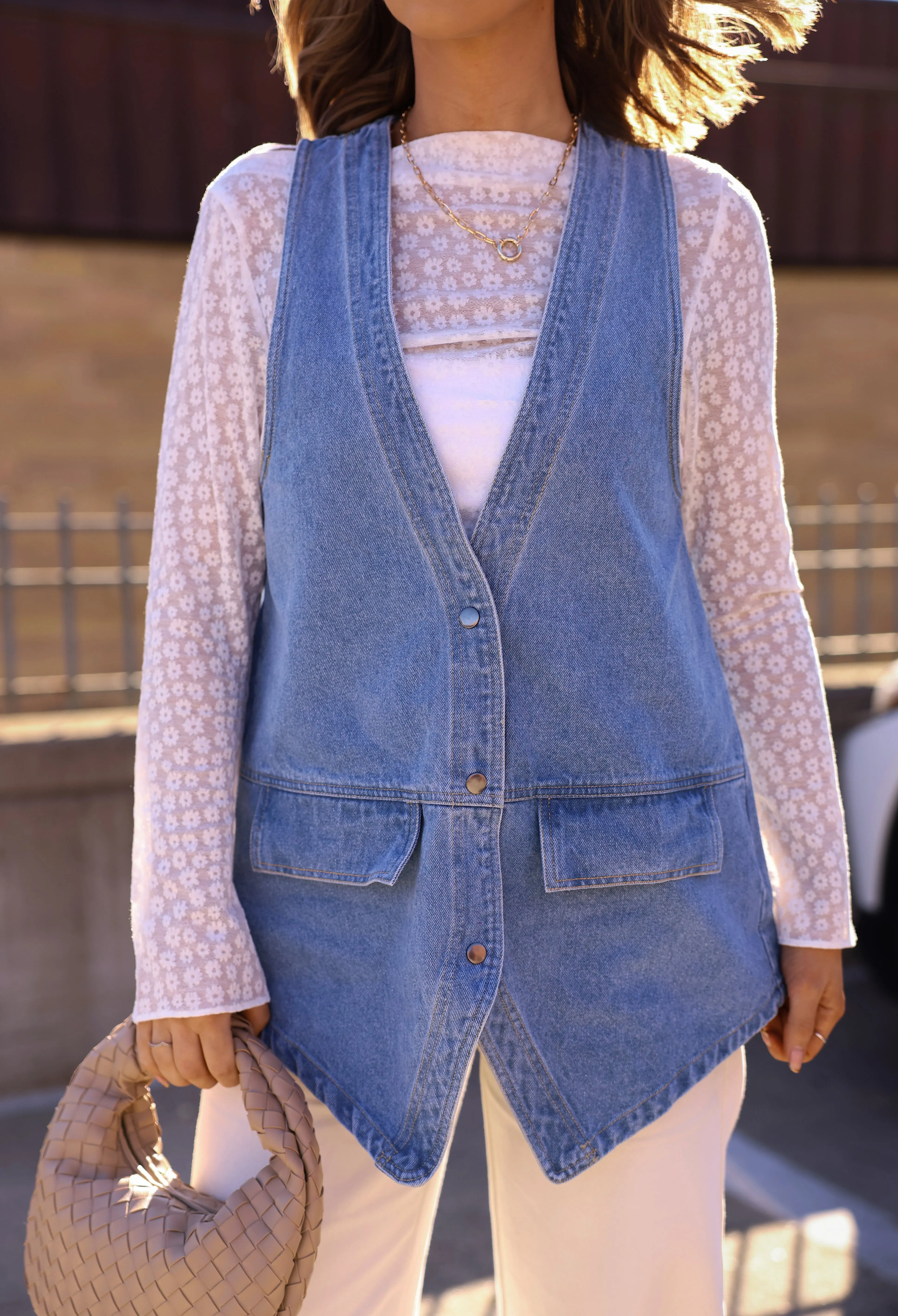 Denim Snap Front Vest sold by LANE 201 product image thumbnail 2