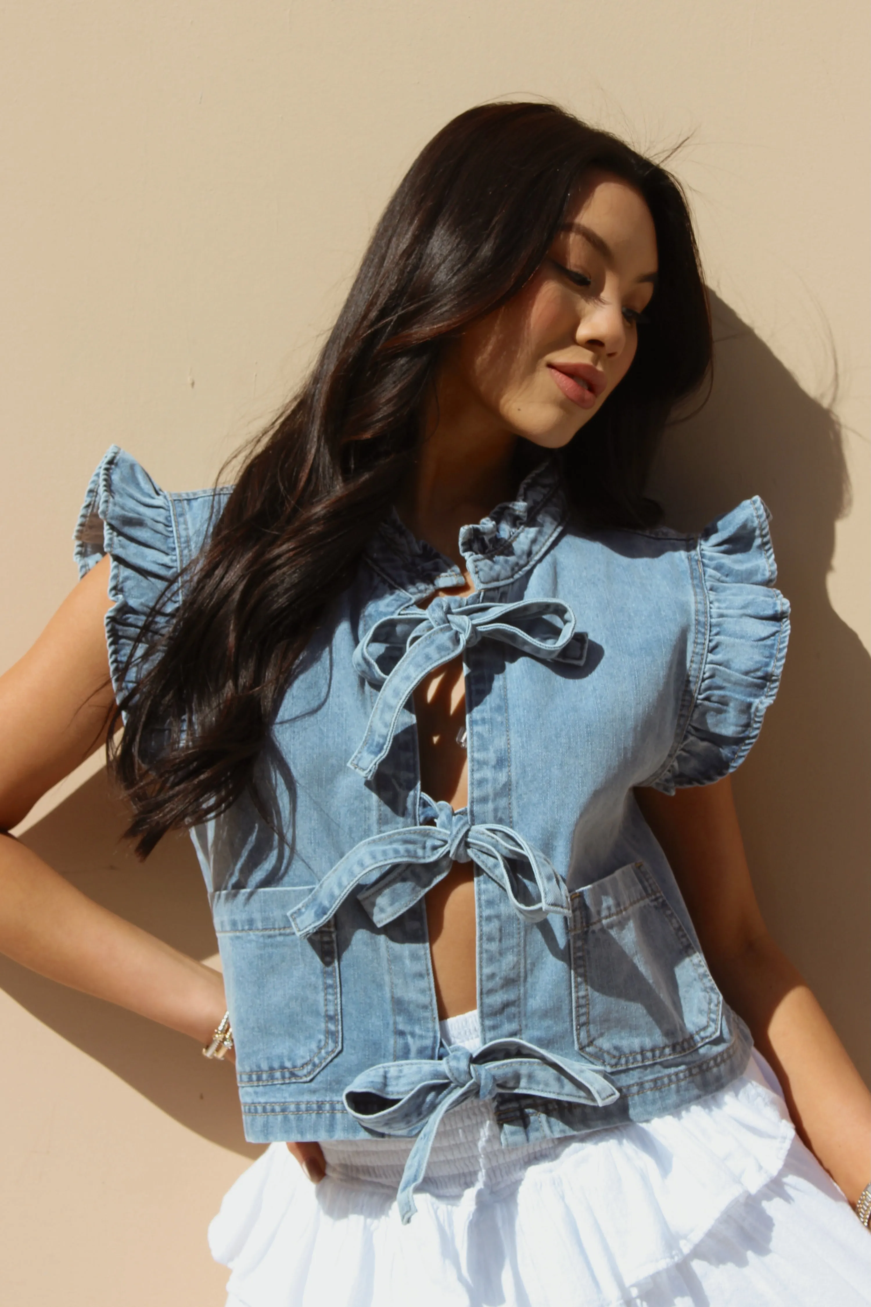 Everly Denim Tie Top sold by LANE 201 product image thumbnail 4