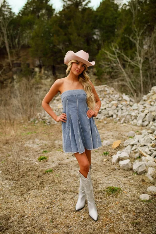 Frayed Pleated Denim Dress sold by LANE 201
