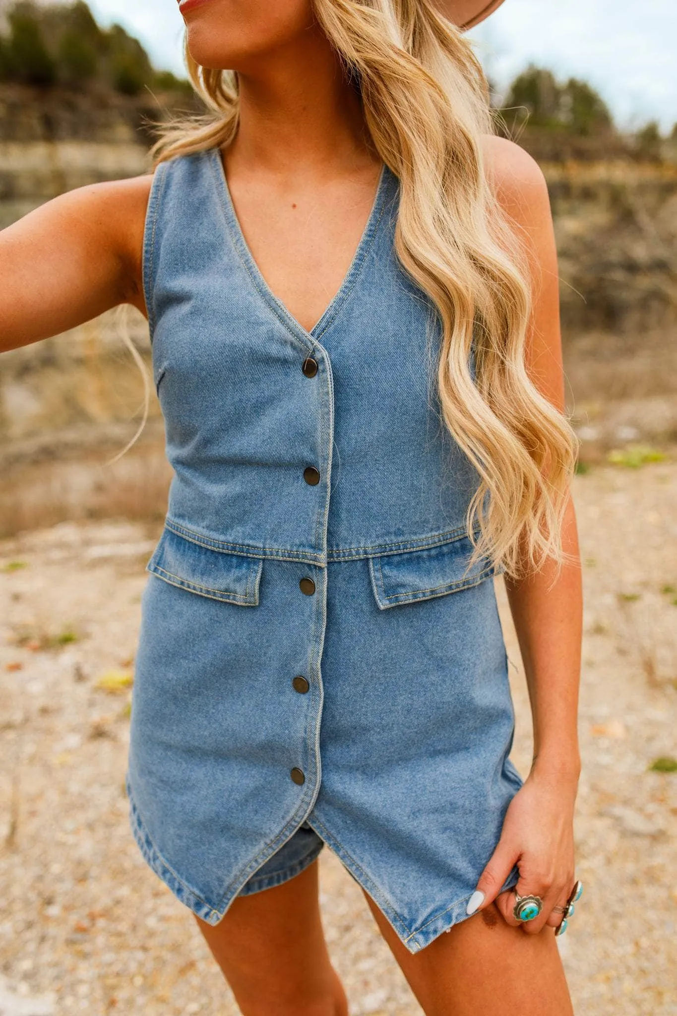 Denim Vest Romper sold by LANE 201 product image thumbnail 3