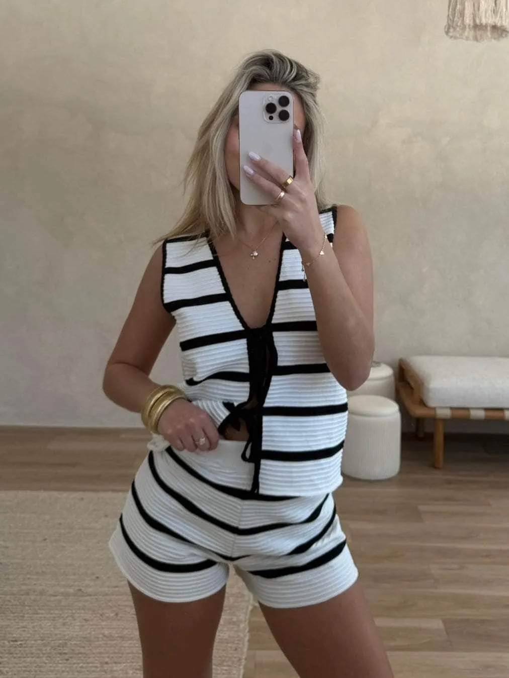 Serena Striped Shorts sold by LANE 201