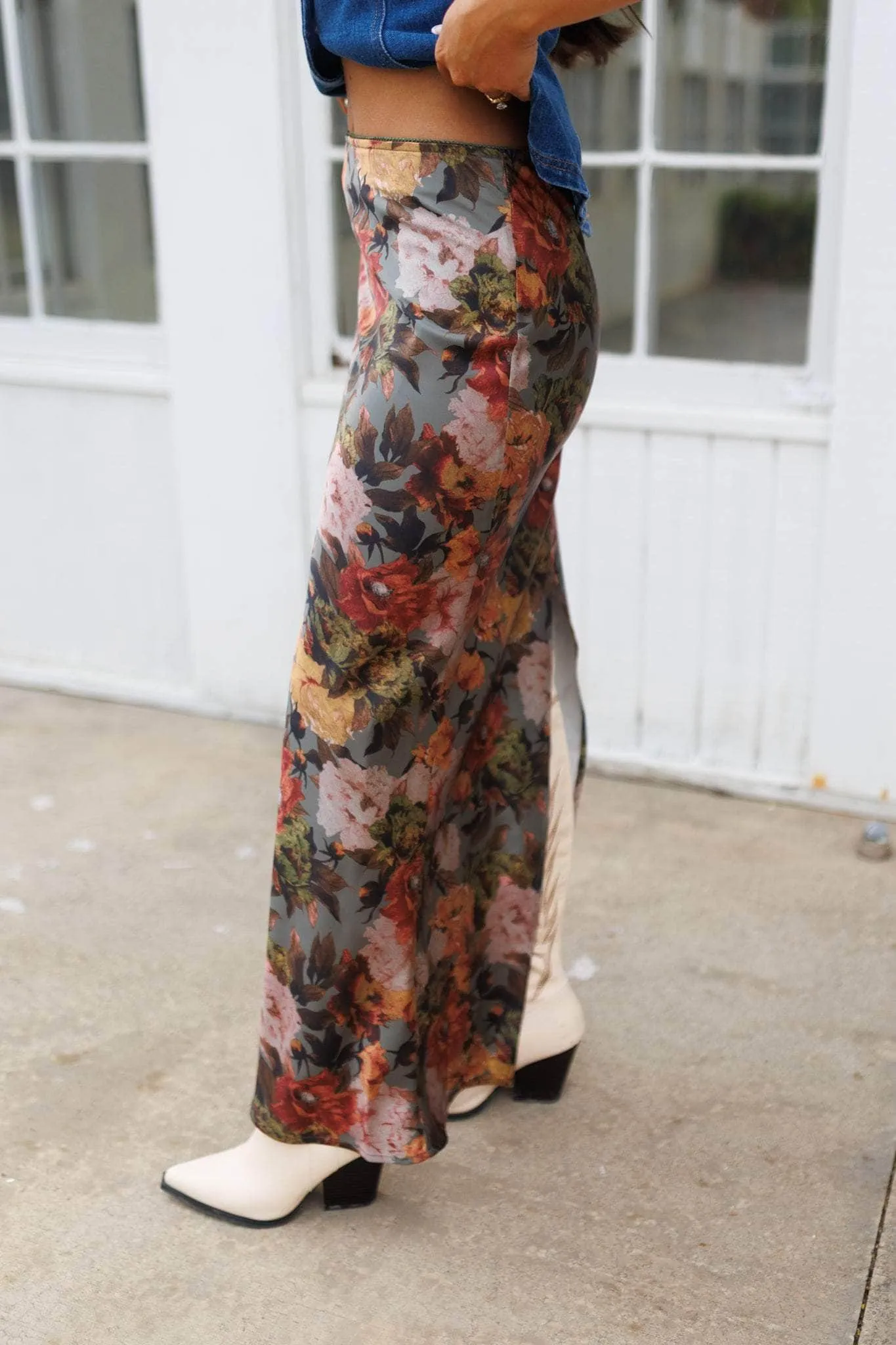 Sage Floral Satin Skirt sold by LANE 201 product image thumbnail 3