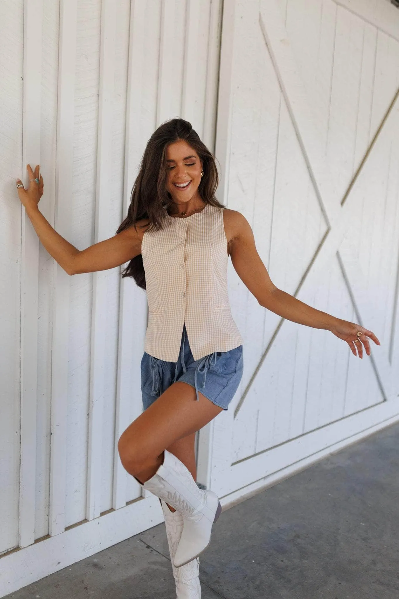Gingham Vest Top sold by LANE 201