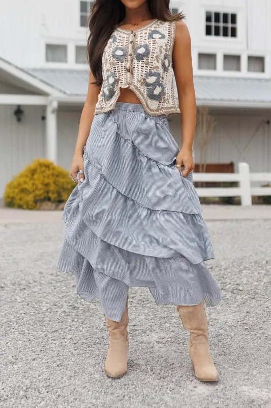 Blue Striped Tiered Skirt sold by LANE 201