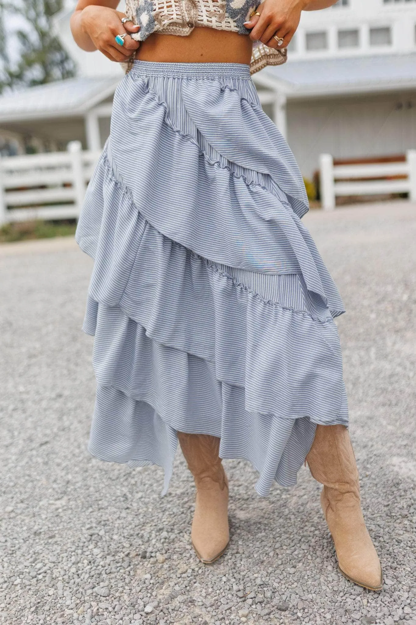 Blue Striped Tiered Skirt sold by LANE 201 product image thumbnail 3