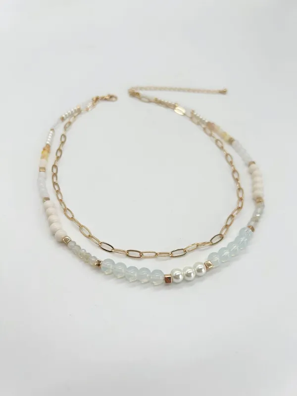 Double Layer Stone Necklace sold by LANE 201