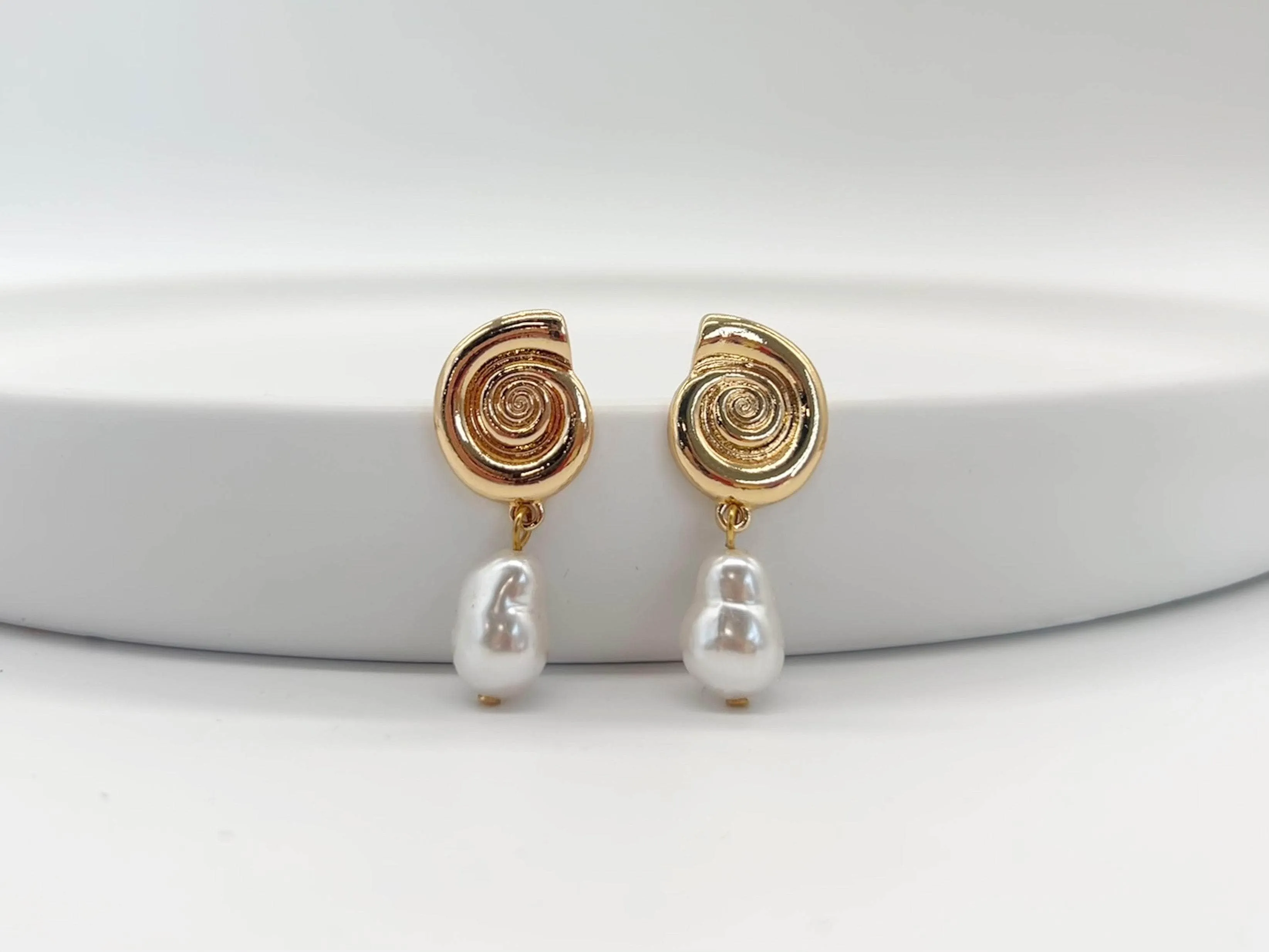 Seashell Pearl Drop Earrings sold by LANE 201