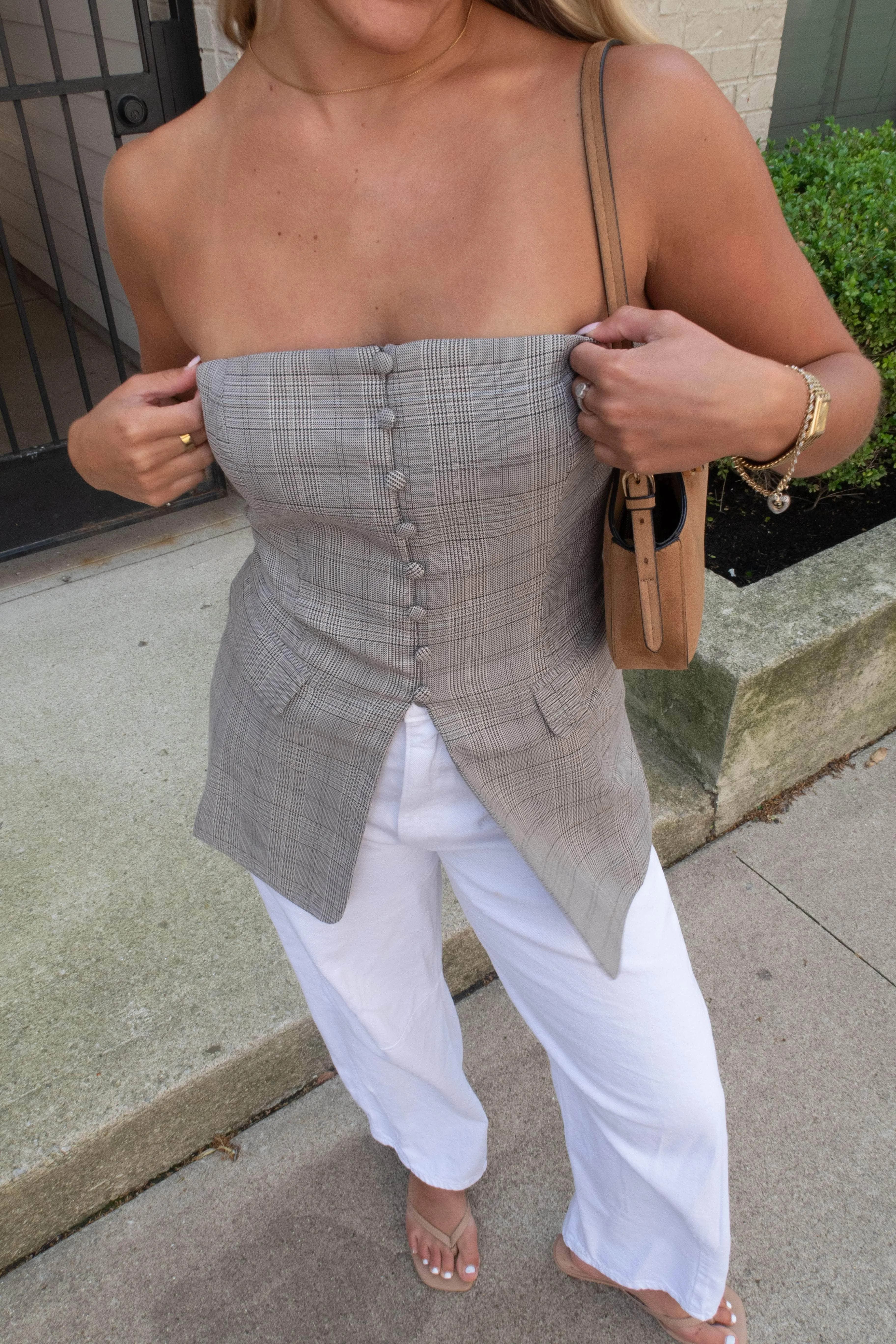 Plaid Strapless Blazer Top sold by LANE 201 product image thumbnail 2