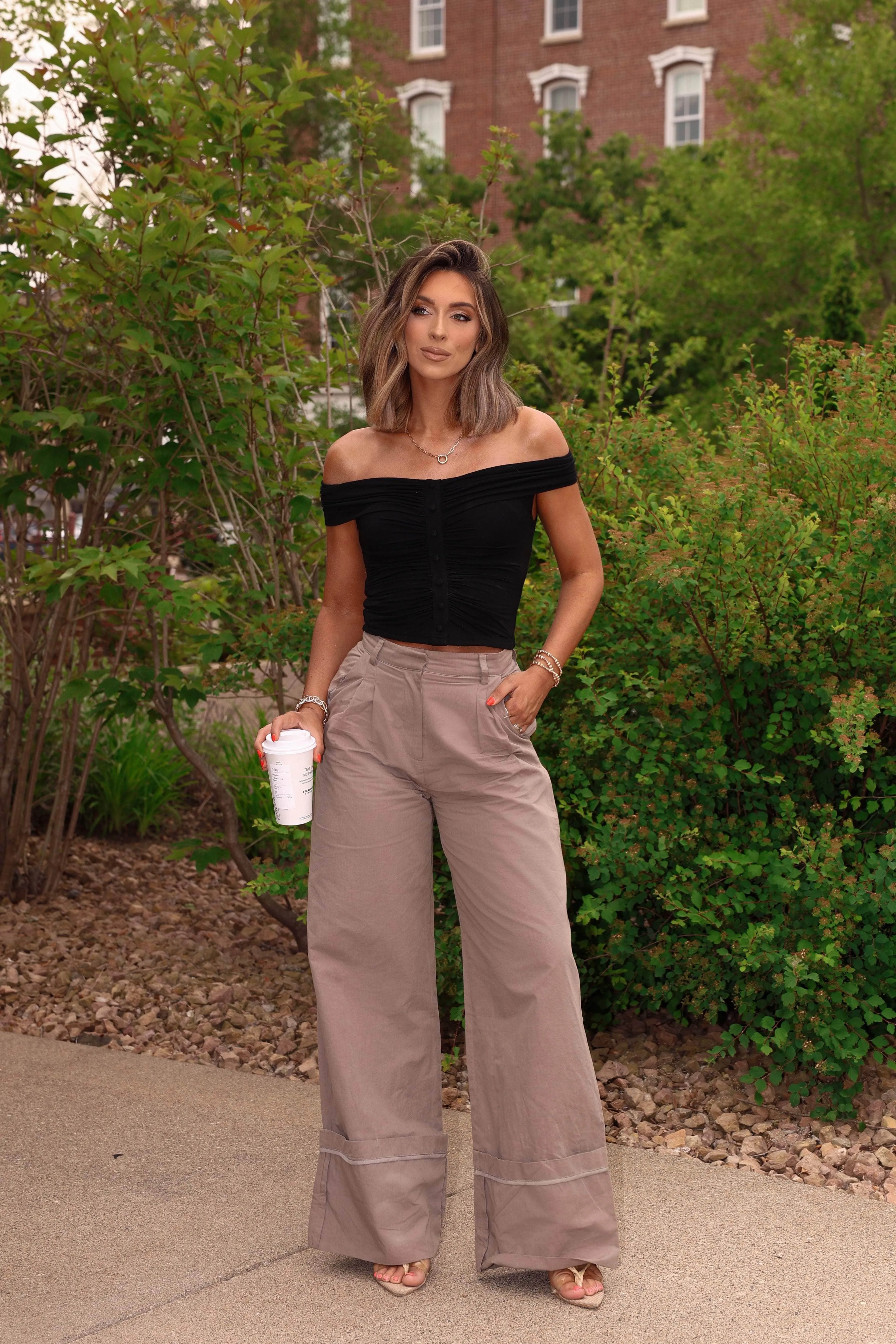 Khaki Cuffed Trouser Pant sold by LANE 201 product image thumbnail 3