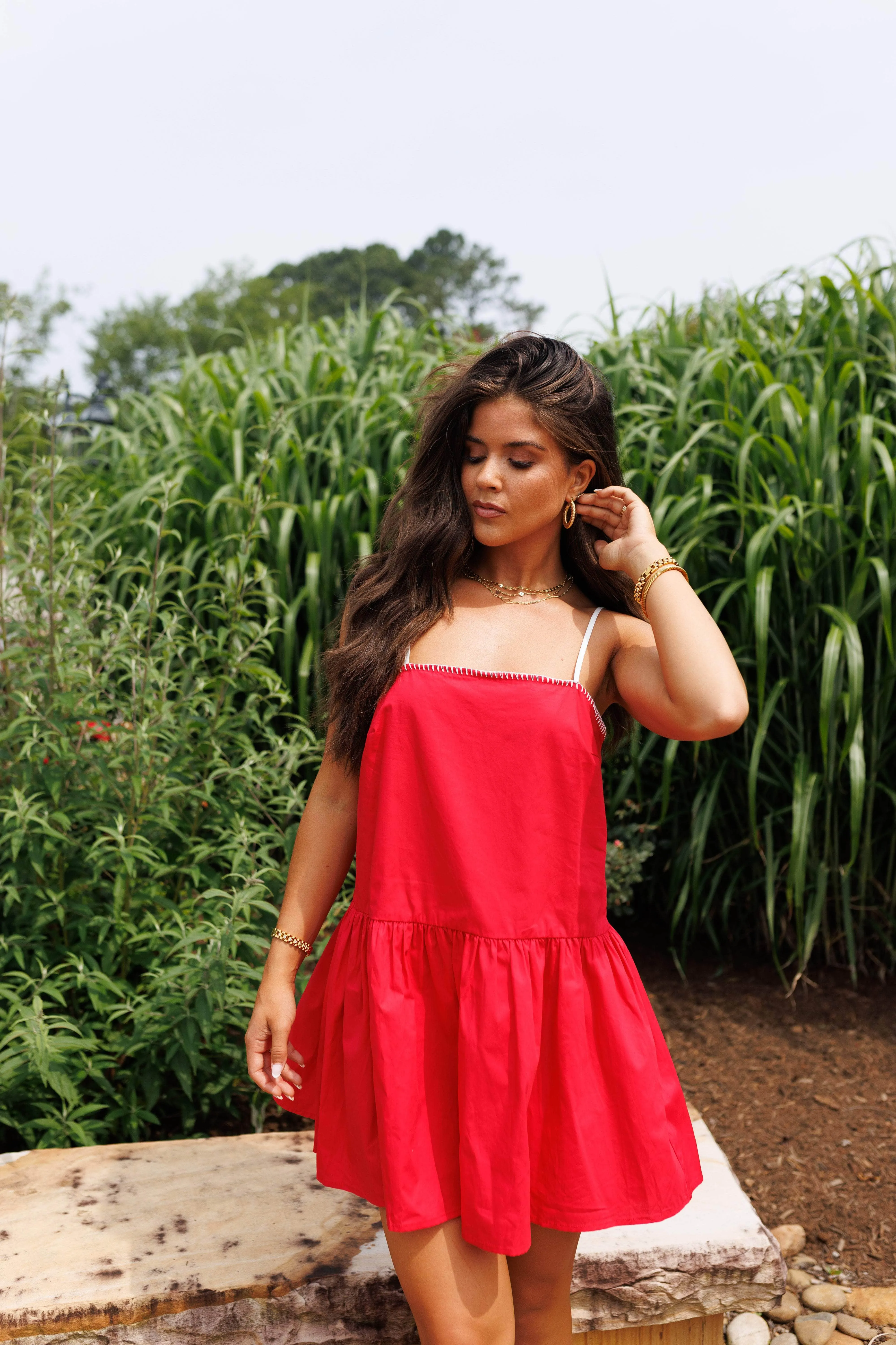 Red Poplin Mini Dress sold by LANE 201